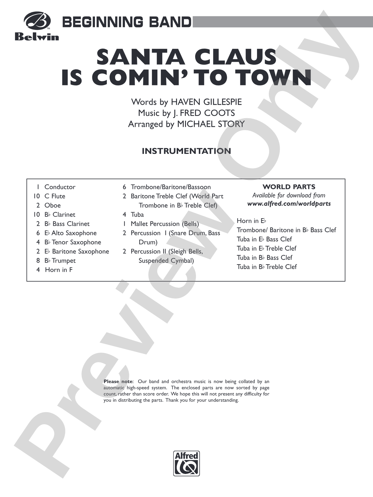 Santa Claus Is Comin' to Town: Concert Band Conductor Score & Parts