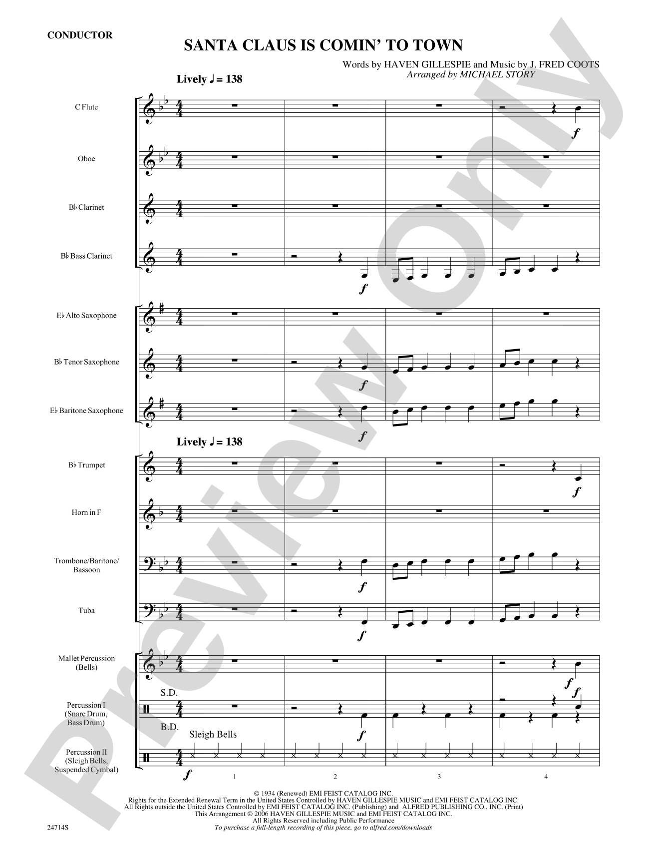 Santa Claus Is Comin' to Town: Concert Band Conductor Score & Parts