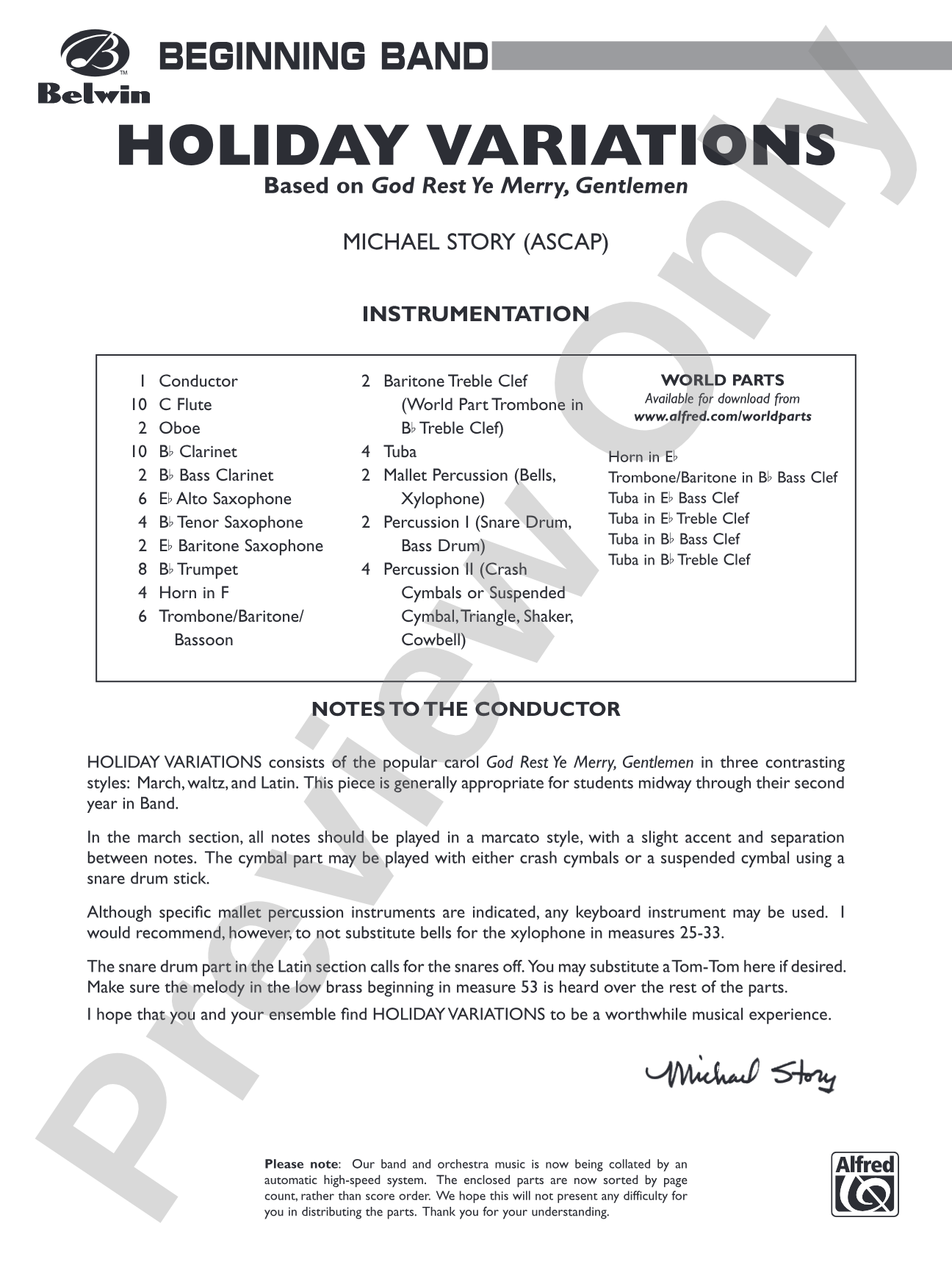 Holiday Variations (Based on "God Rest Ye Merry, Gentlemen"): Concert Band Conductor Score & Parts
