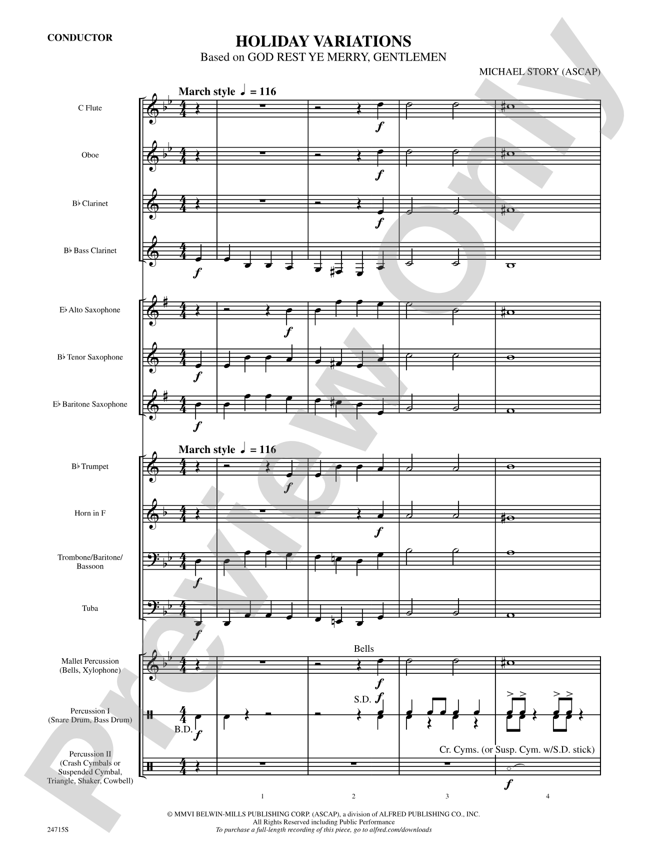 Holiday Variations (Based on "God Rest Ye Merry, Gentlemen"): Concert Band Conductor Score & Parts