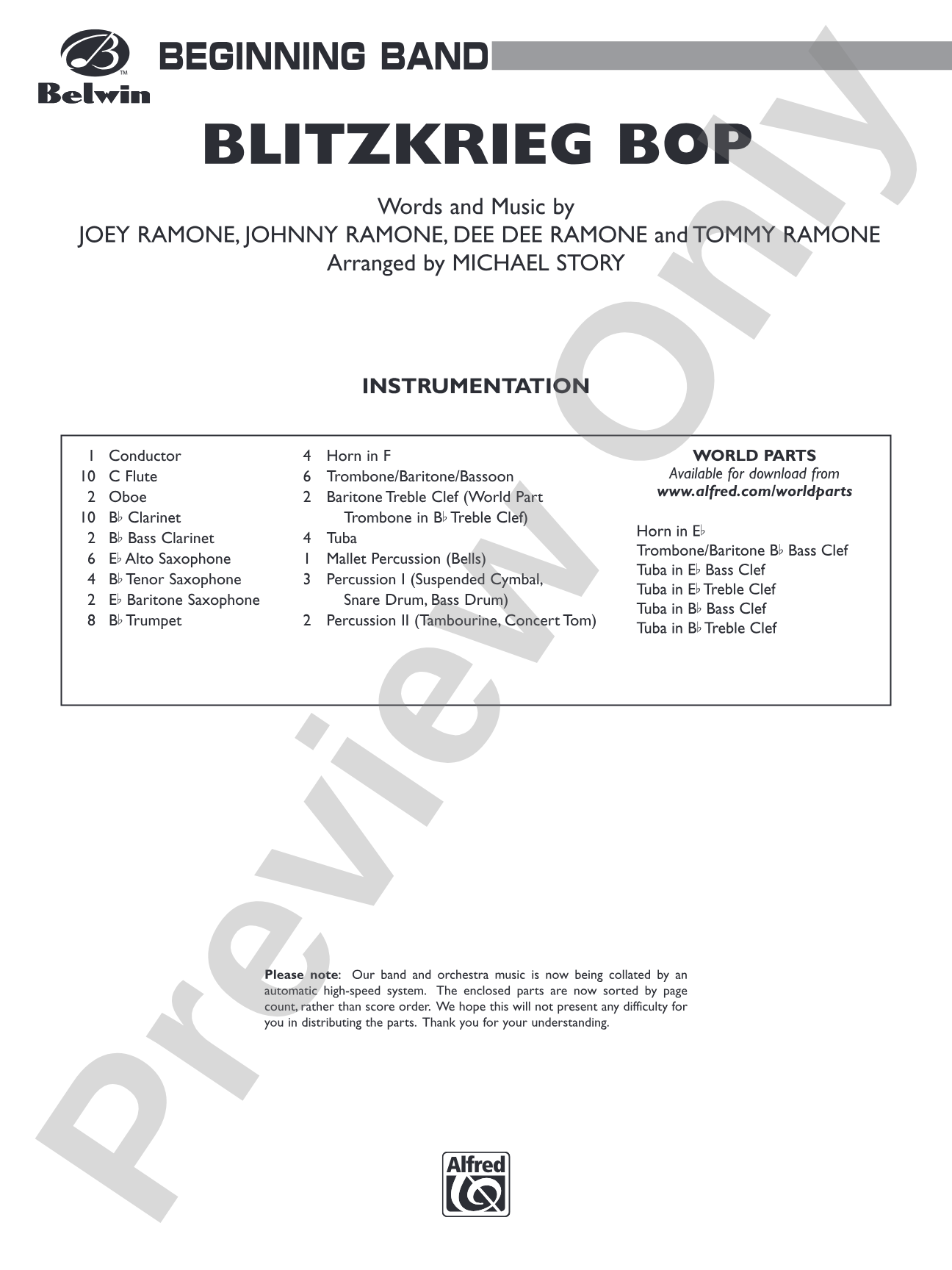 Blitzkrieg Bop: Concert Band Conductor Score & Parts