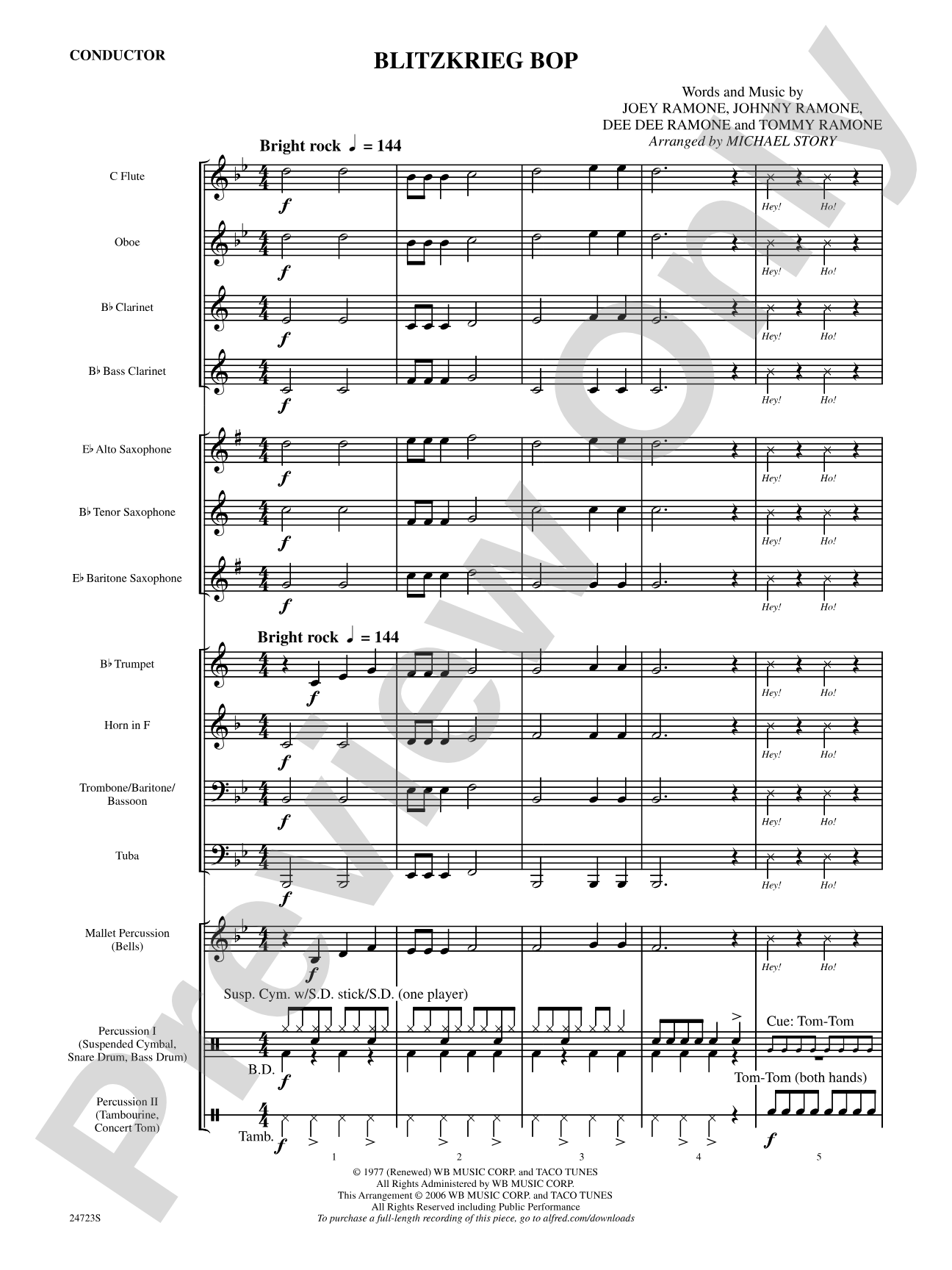 Blitzkrieg Bop: Concert Band Conductor Score & Parts