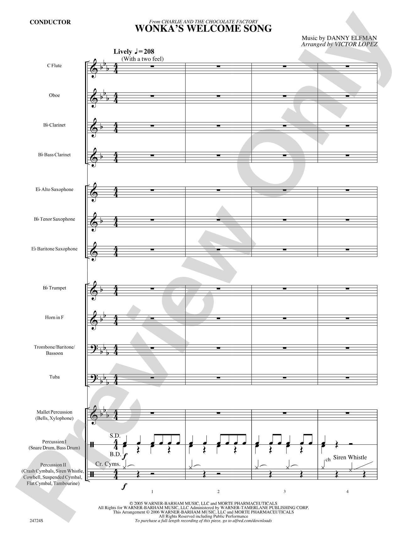 Wonka's Welcome Song (from Charlie and the Chocolate Factory): Concert Band Conductor Score & Parts