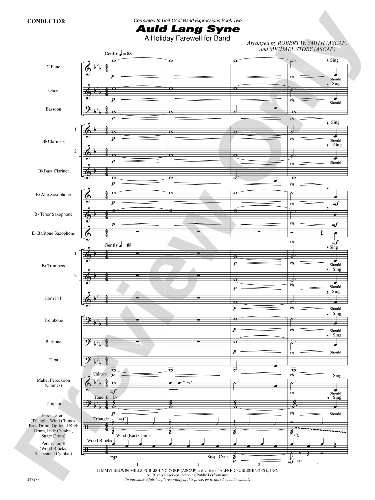 Auld Lang Syne (A Holiday Farewell for Band): Concert Band Conductor Score & Parts