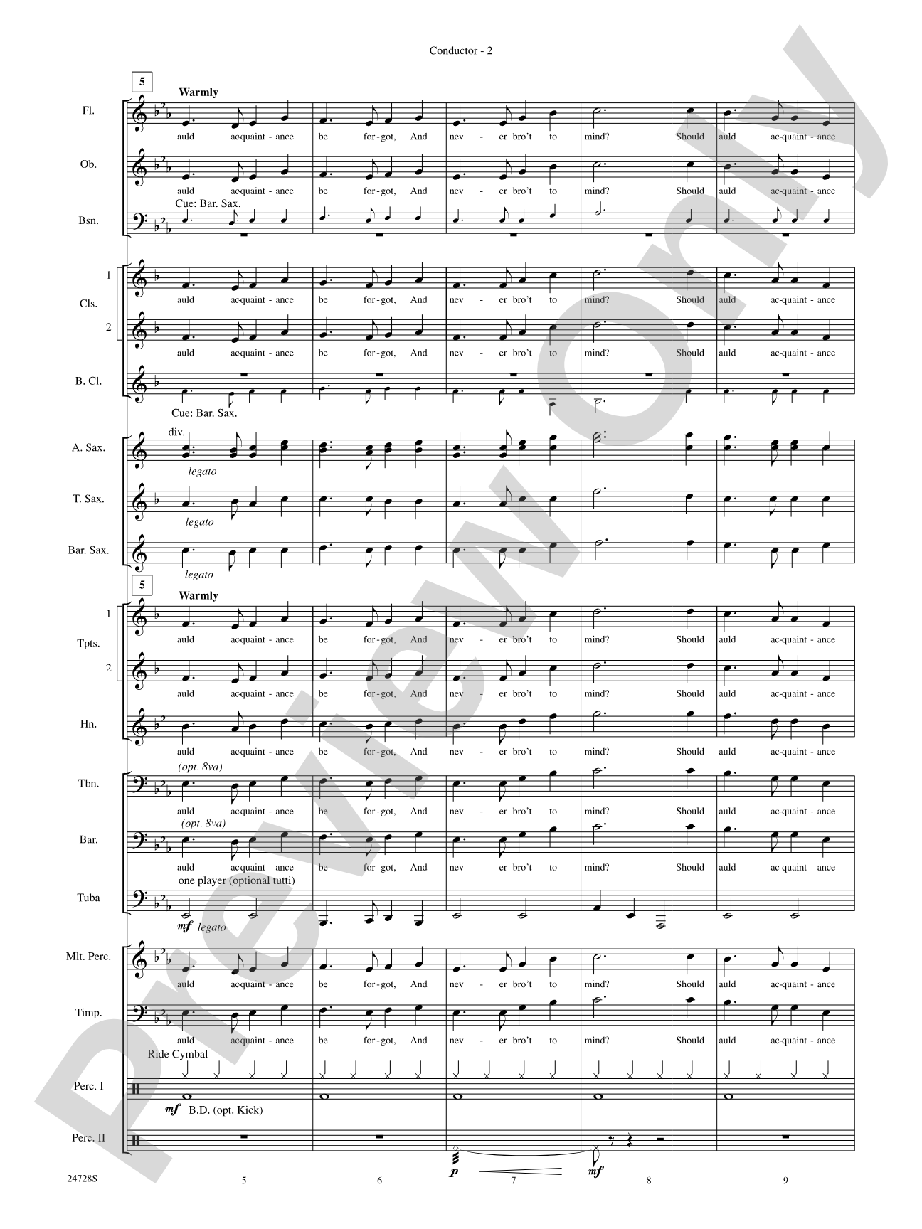 Auld Lang Syne (A Holiday Farewell for Band): Concert Band Conductor Score & Parts