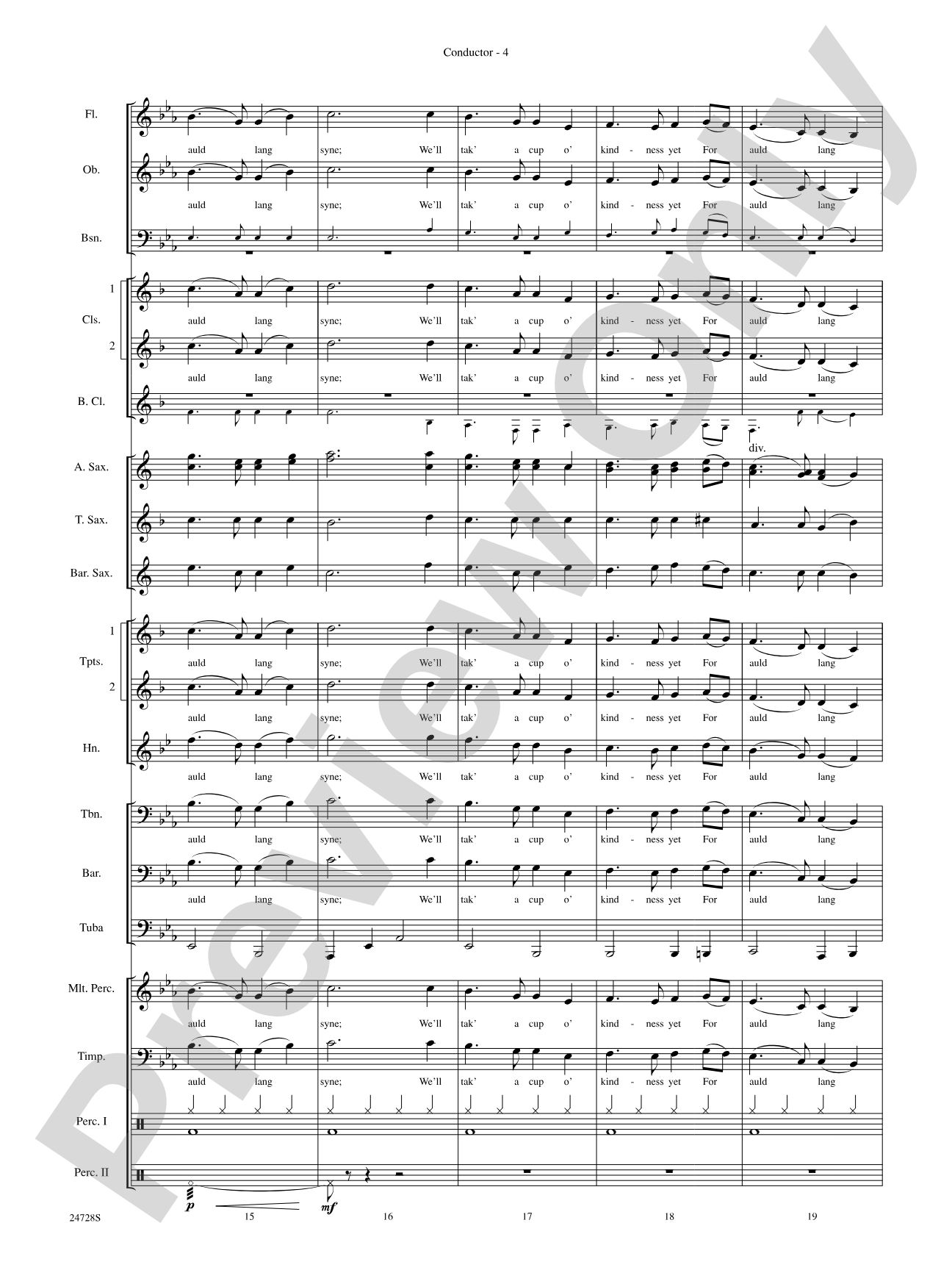 Auld Lang Syne (A Holiday Farewell for Band): Concert Band Conductor Score & Parts
