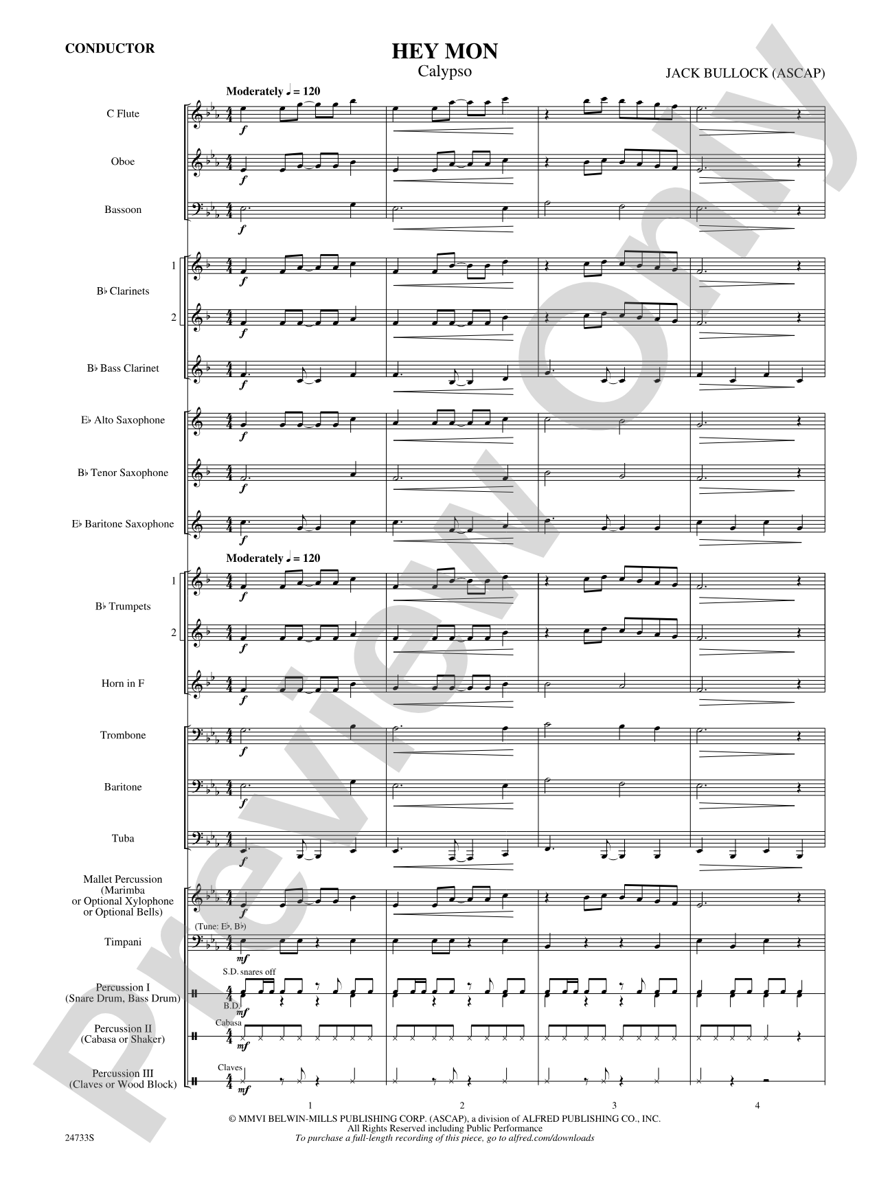 Hey Mon (Calypso): Concert Band Conductor Score & Parts
