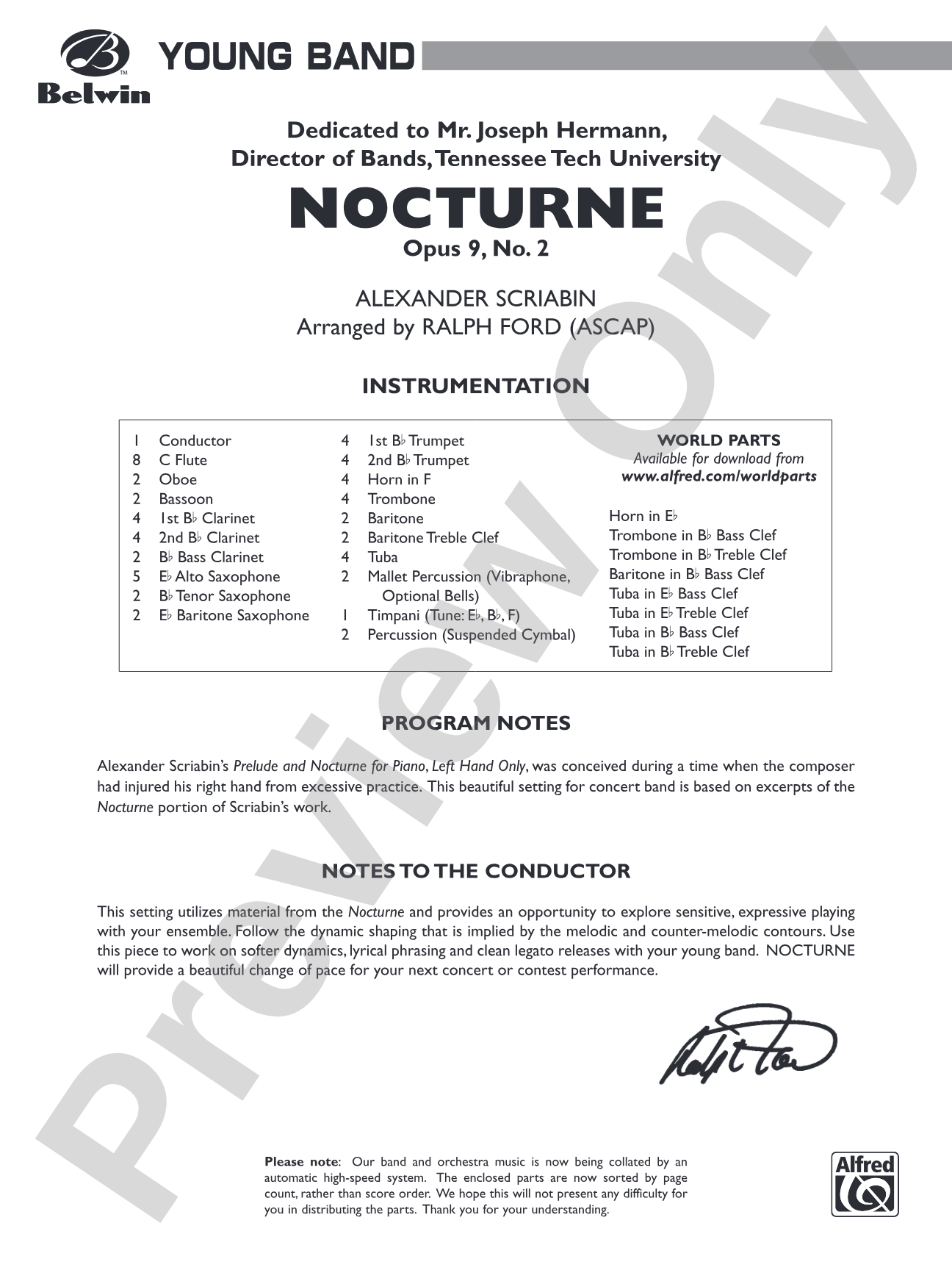 Nocturne (Opus 9, No. 2): Concert Band Conductor Score & Parts