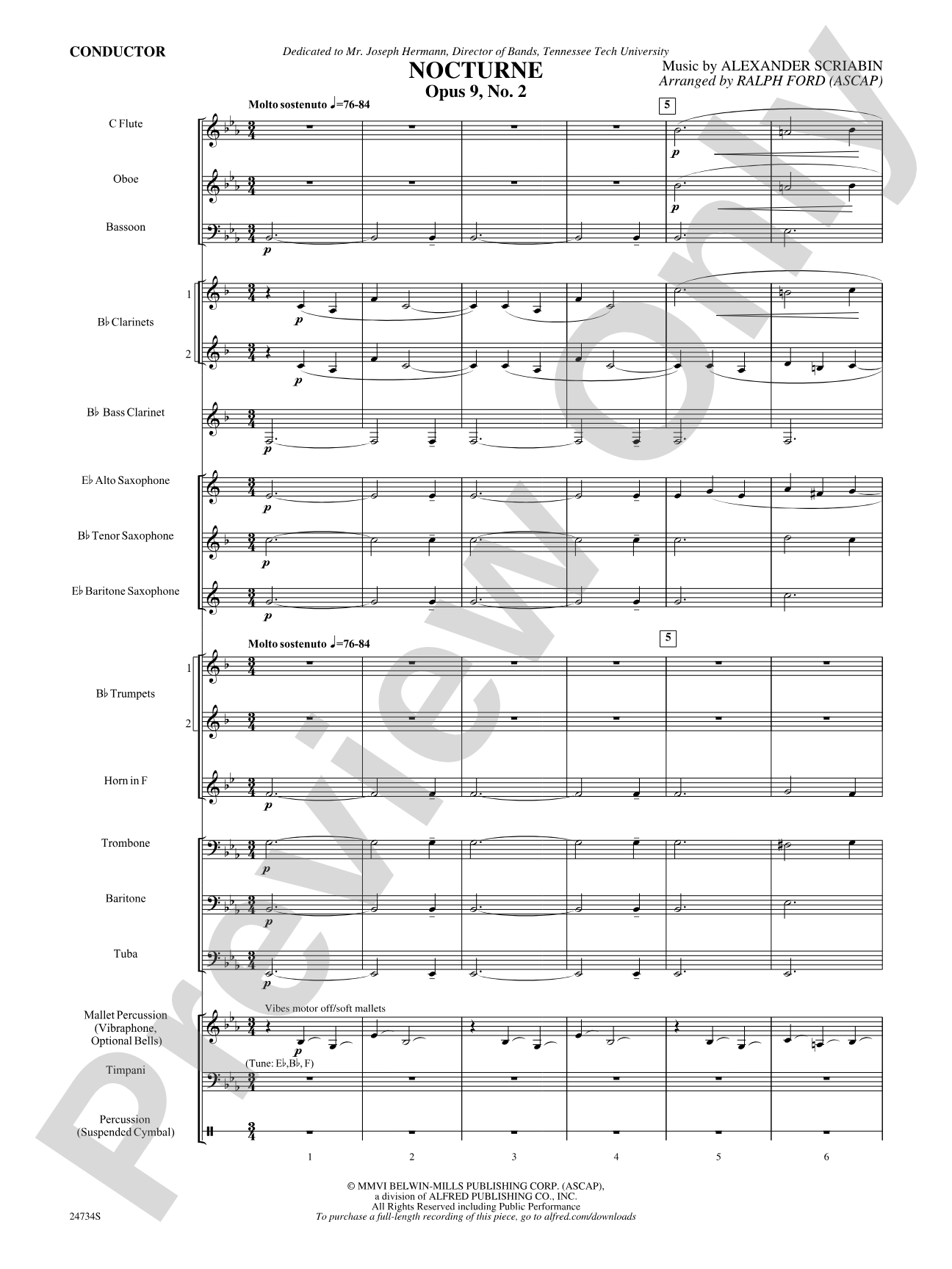 Nocturne (Opus 9, No. 2): Concert Band Conductor Score & Parts