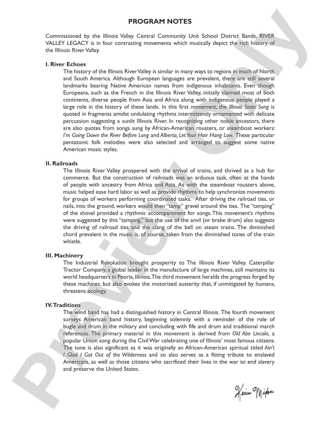 River Valley Legacy (I. River Echoes, II. Railroads, III. Machines, IV. Traditions): Concert Band Conductor Score & Parts