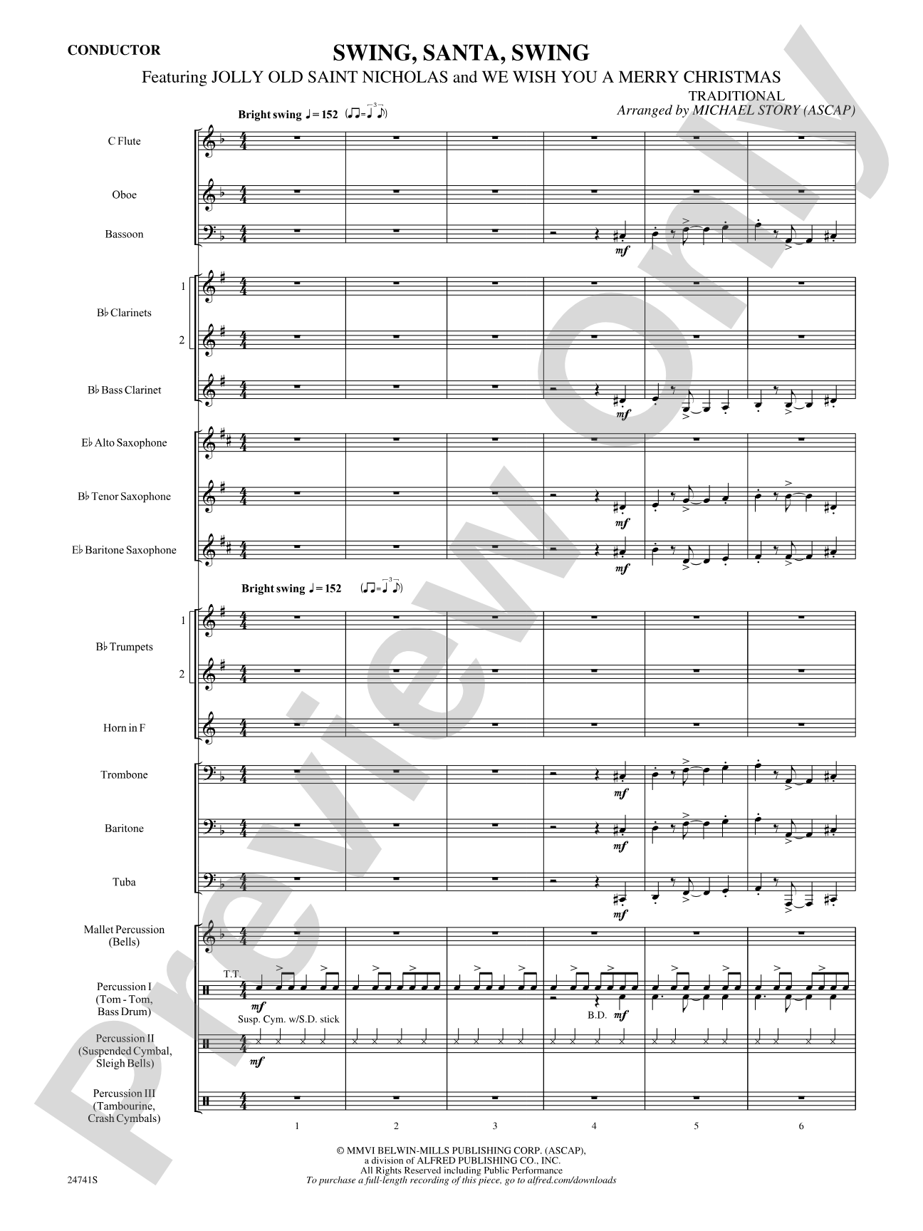 Swing, Santa, Swing: Concert Band Conductor Score & Parts