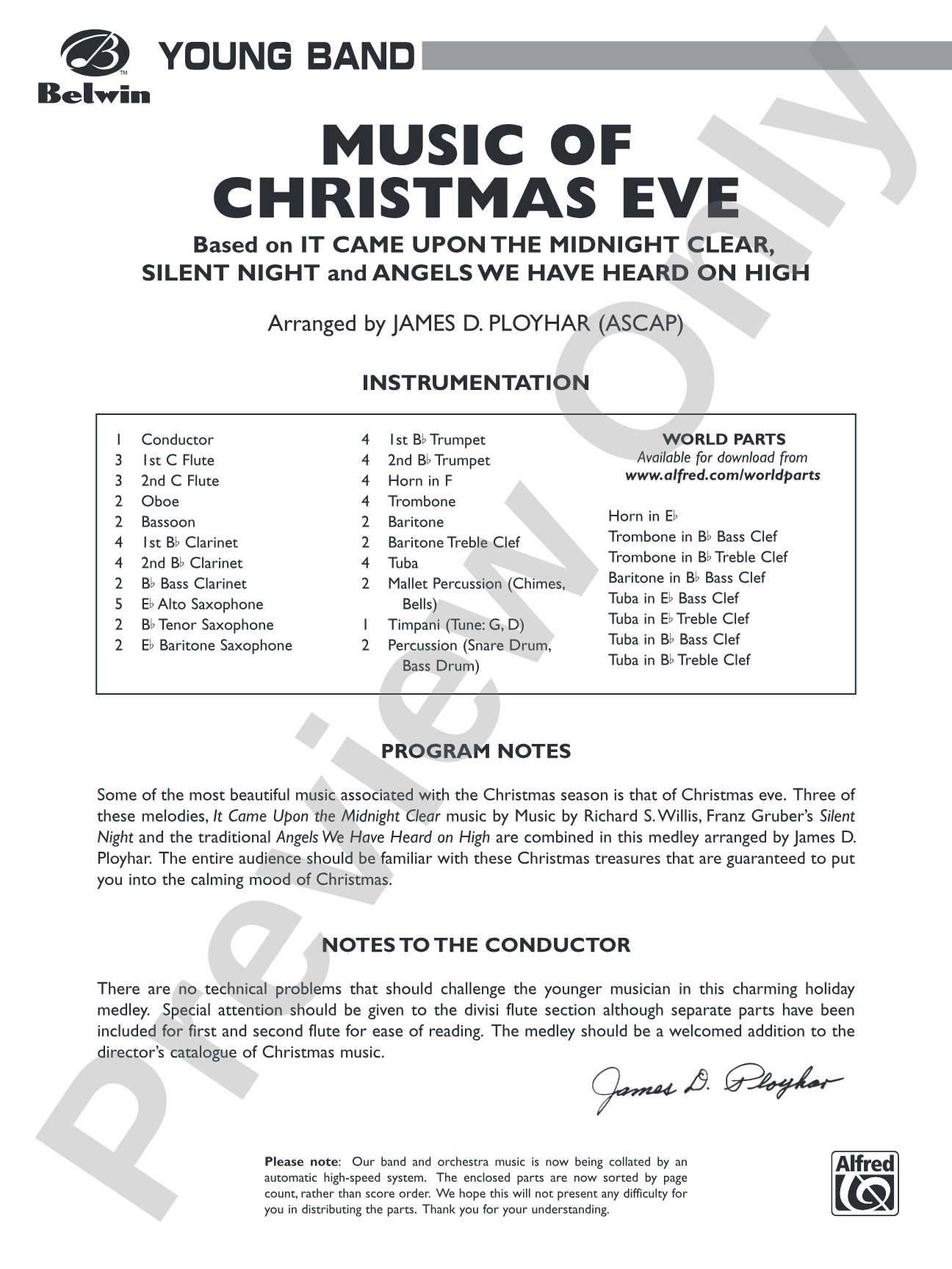 Music of Christmas Eve (Based on "It Came Upon the Midnight Clear," "Silent Night," and "Angels We Have Heard on High"): Concert Band Conductor Score & Parts