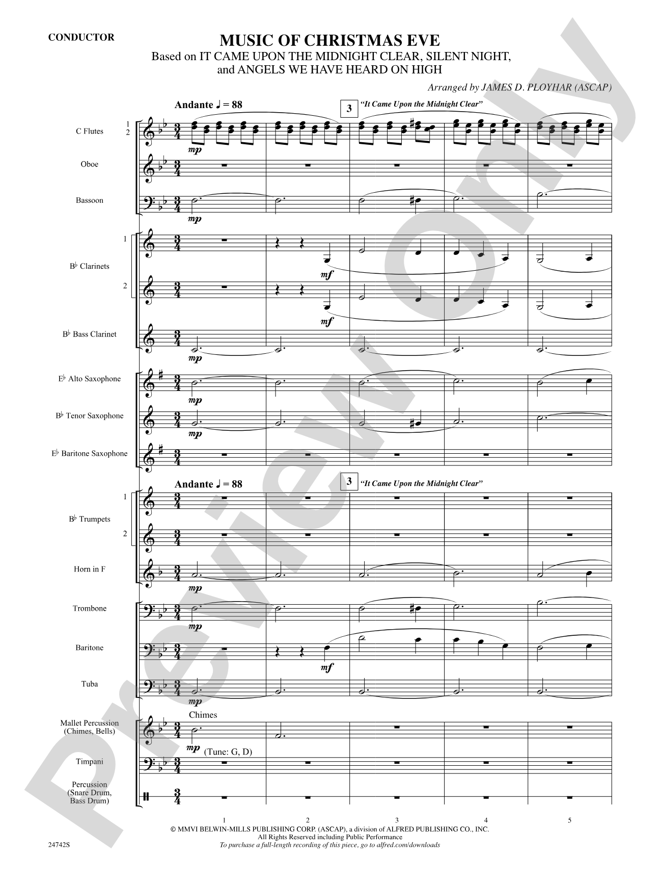 Music of Christmas Eve (Based on "It Came Upon the Midnight Clear," "Silent Night," and "Angels We Have Heard on High"): Concert Band Conductor Score & Parts