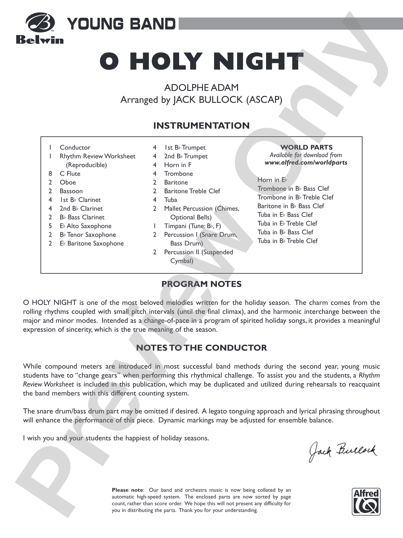 O Holy Night (Cantique de Noel): Concert Band Conductor Score & Parts