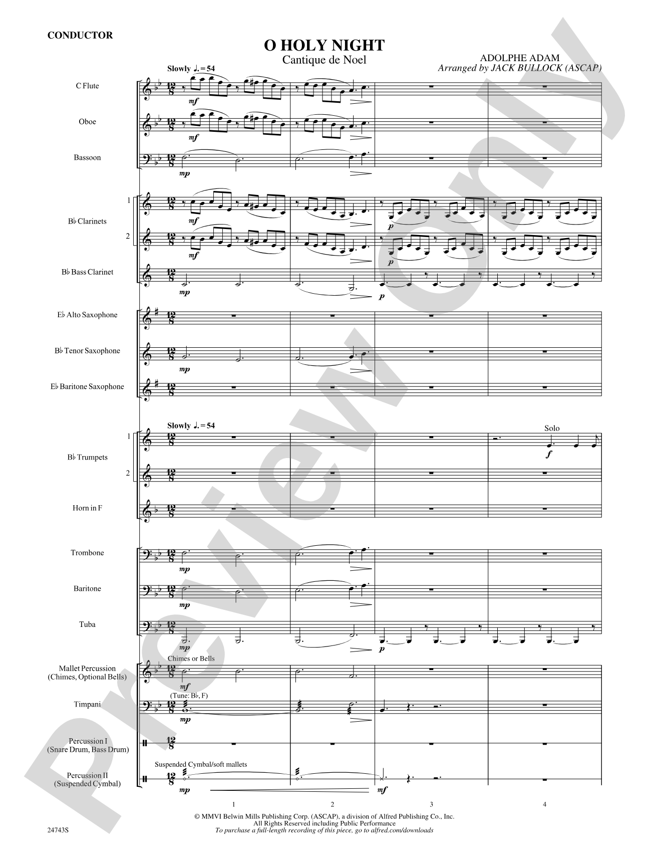 O Holy Night (Cantique de Noel): Concert Band Conductor Score & Parts