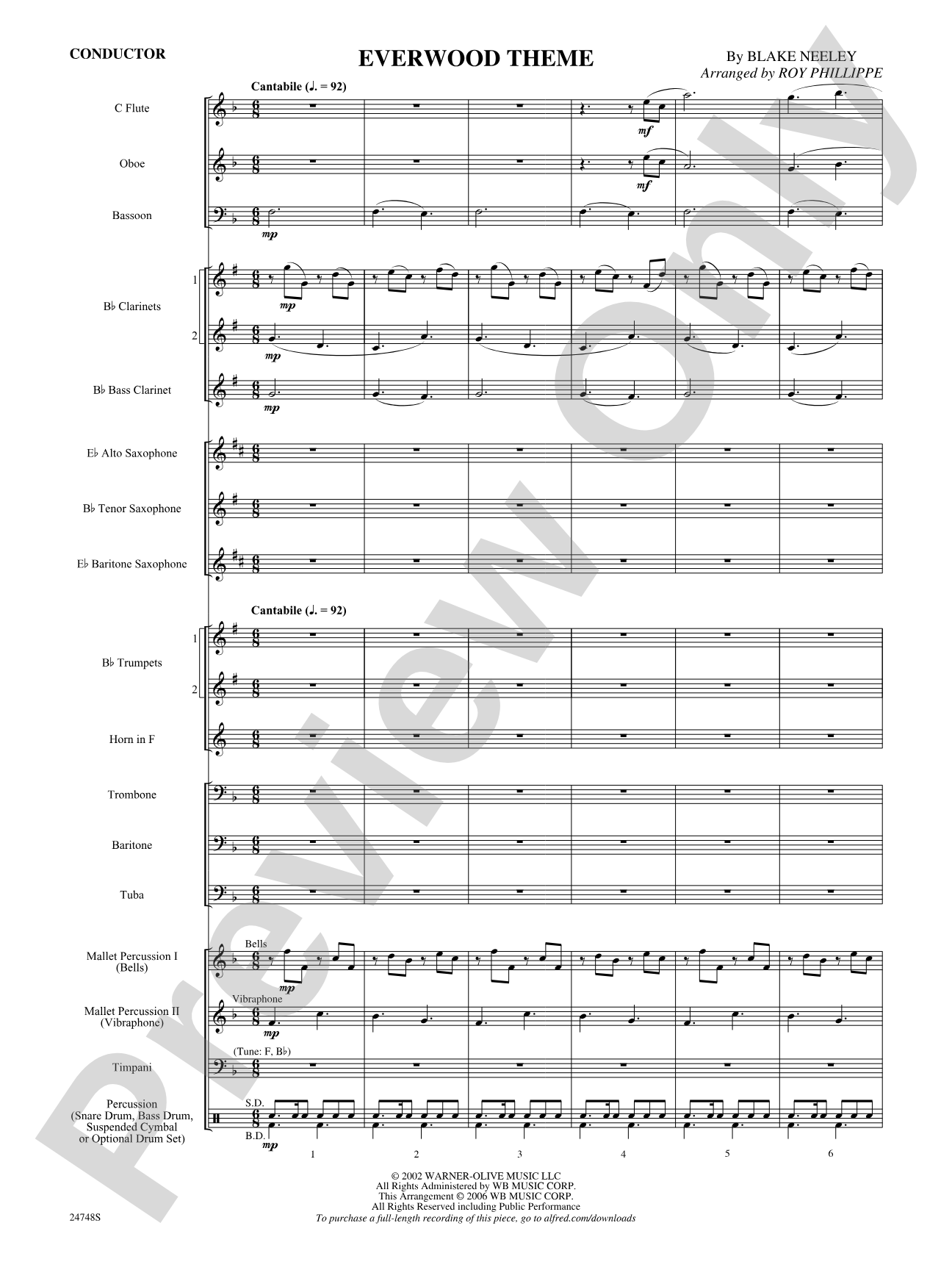 Everwood Theme: Concert Band Conductor Score & Parts