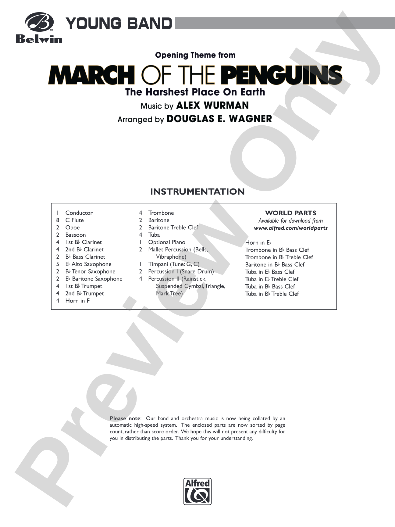 March of the Penguins, Opening Theme from (The Harshest Place on Earth): Concert Band Conductor Score & Parts