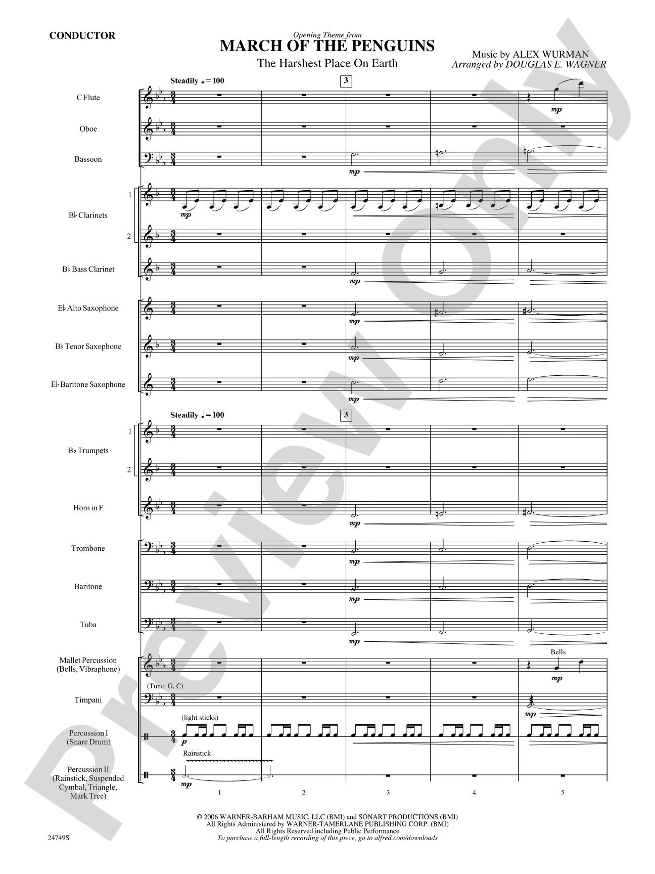 March of the Penguins, Opening Theme from (The Harshest Place on Earth): Concert Band Conductor Score & Parts