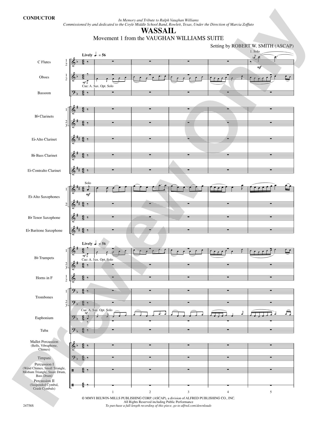 Wassail: Concert Band Conductor Score & Parts