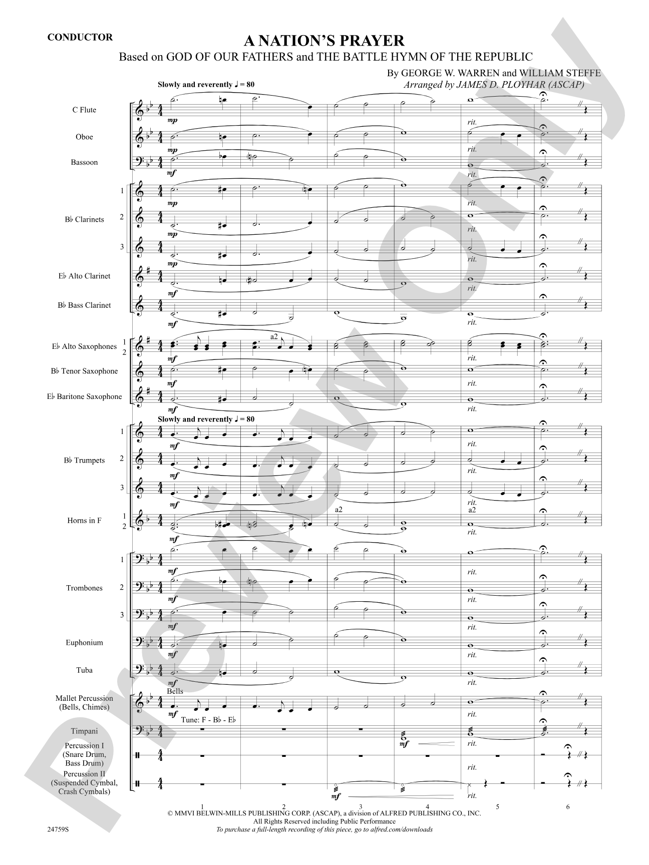 A Nation's Prayer (Based on "God of Our Fathers" and "The Battle Hymn of the Republic"): Concert Band Conductor Score & Parts