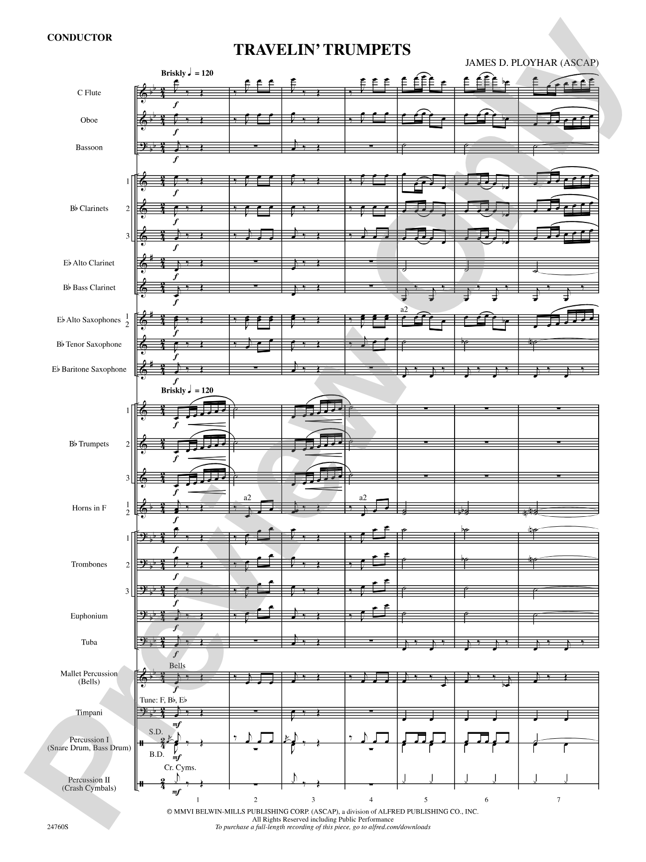 Travelin' Trumpets: Concert Band Conductor Score & Parts