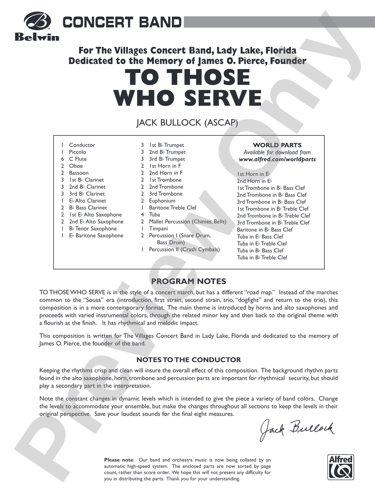 To Those Who Serve: Concert Band Conductor Score & Parts