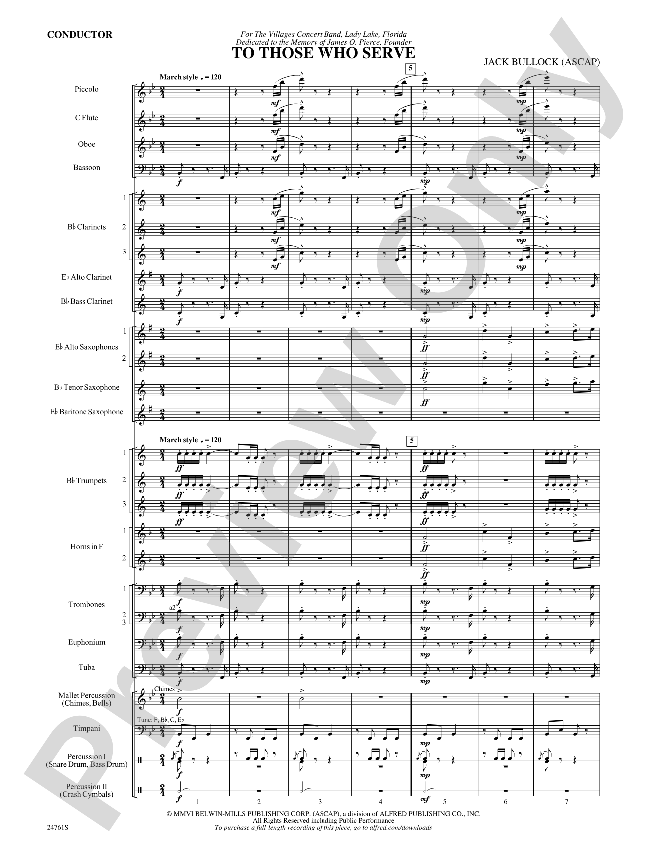 To Those Who Serve: Concert Band Conductor Score & Parts