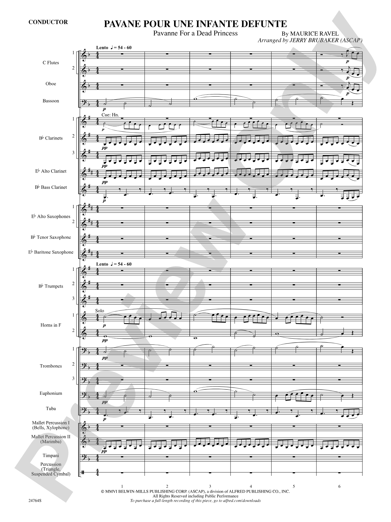 Pavane Pour Une Infante Defunte (Pavanne for a Dead Princess): Concert Band Conductor Score & Parts