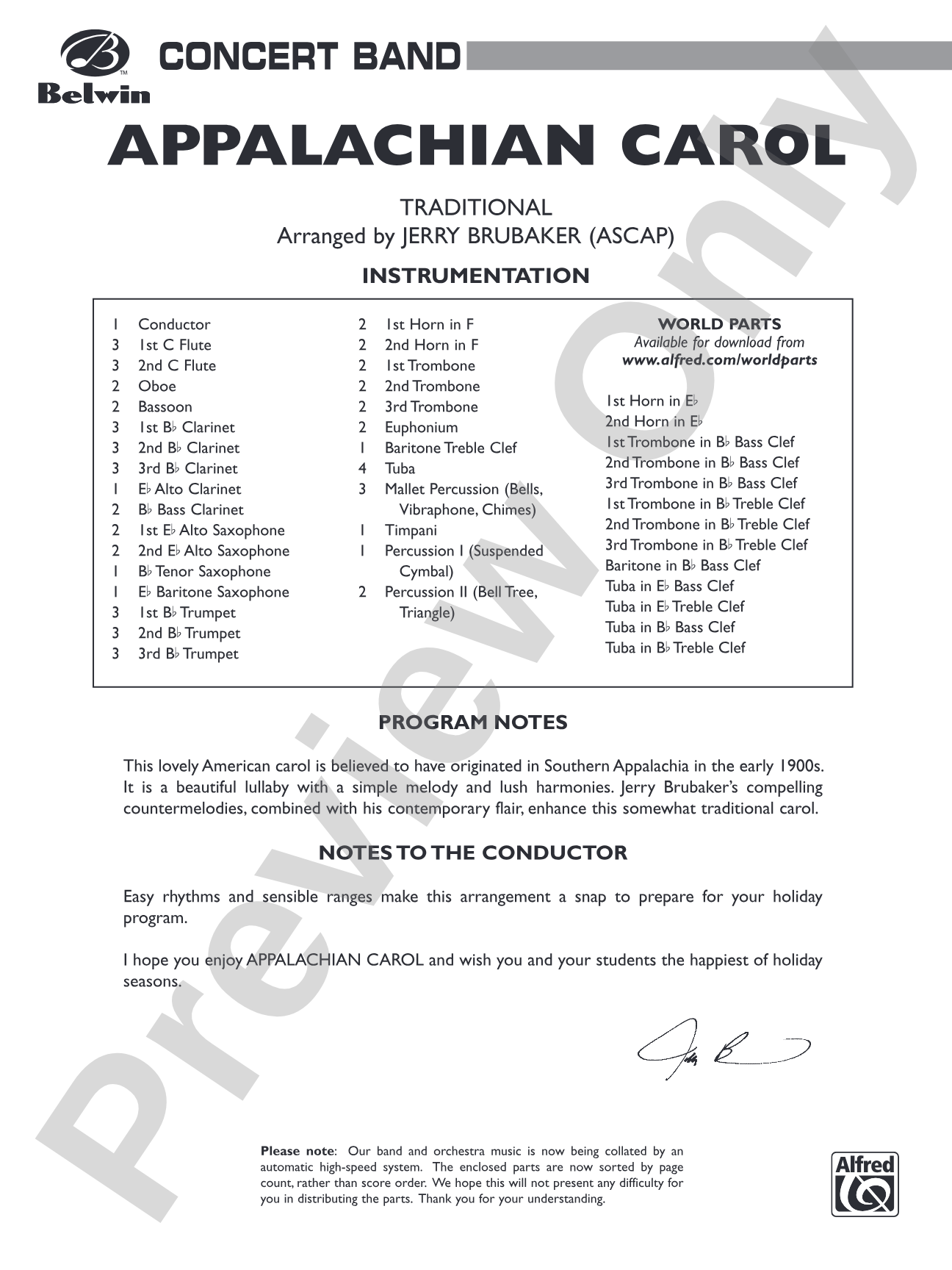 Appalachian Carol: Concert Band Conductor Score & Parts