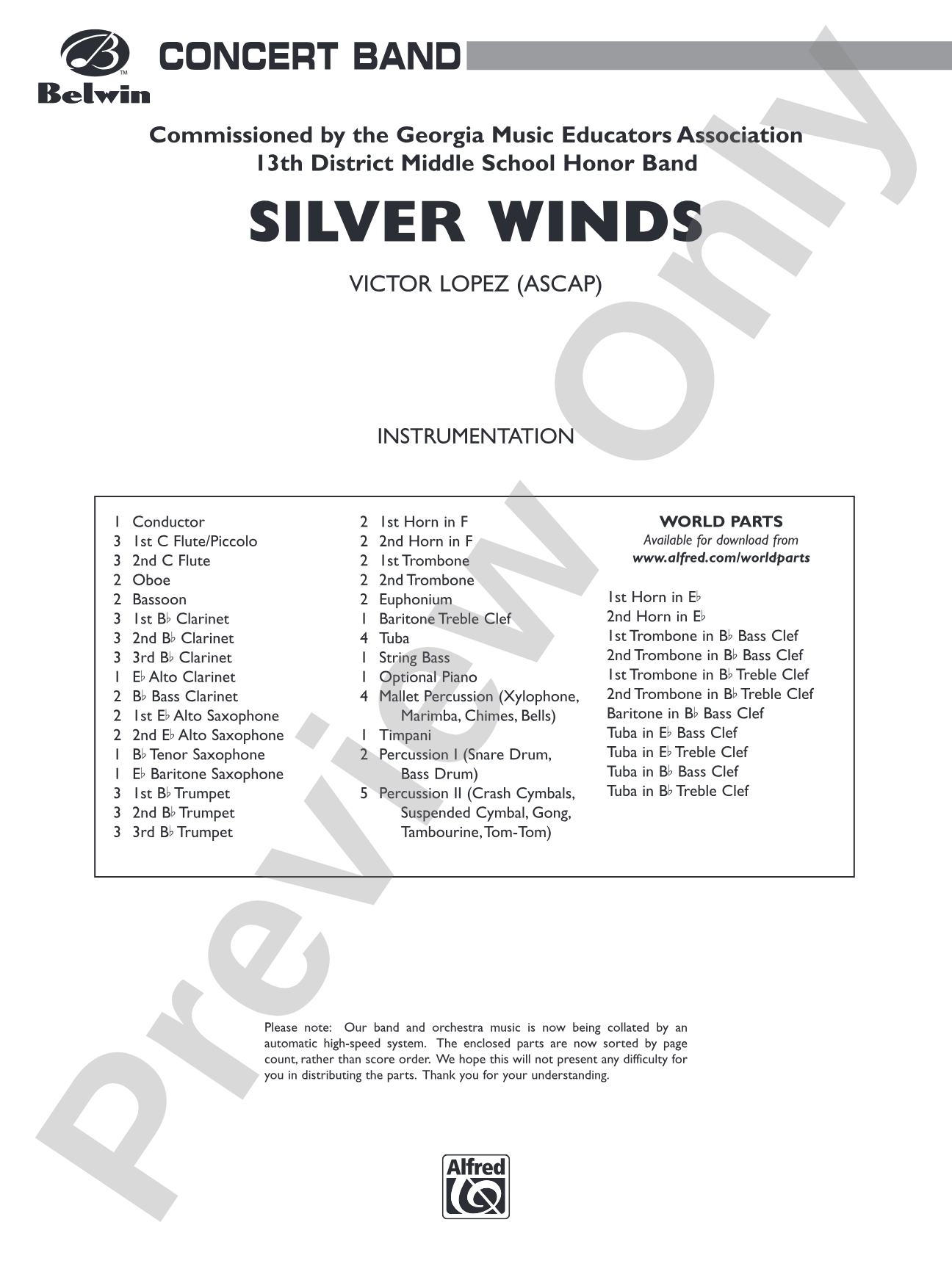 Silver Winds: Concert Band Conductor Score & Parts