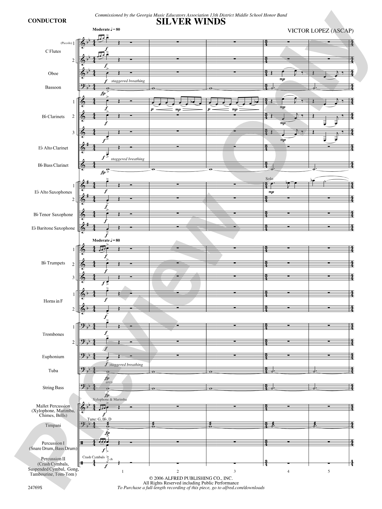 Silver Winds: Concert Band Conductor Score & Parts