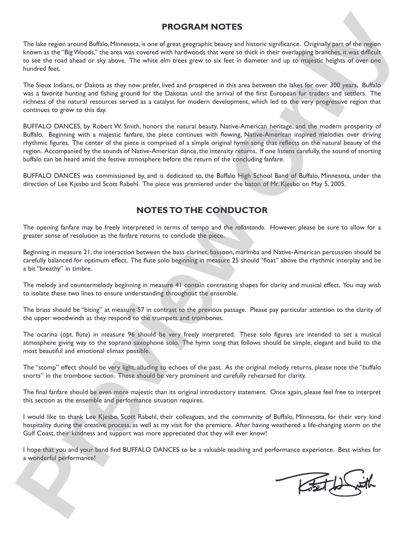Buffalo Dances: Concert Band Conductor Score & Parts