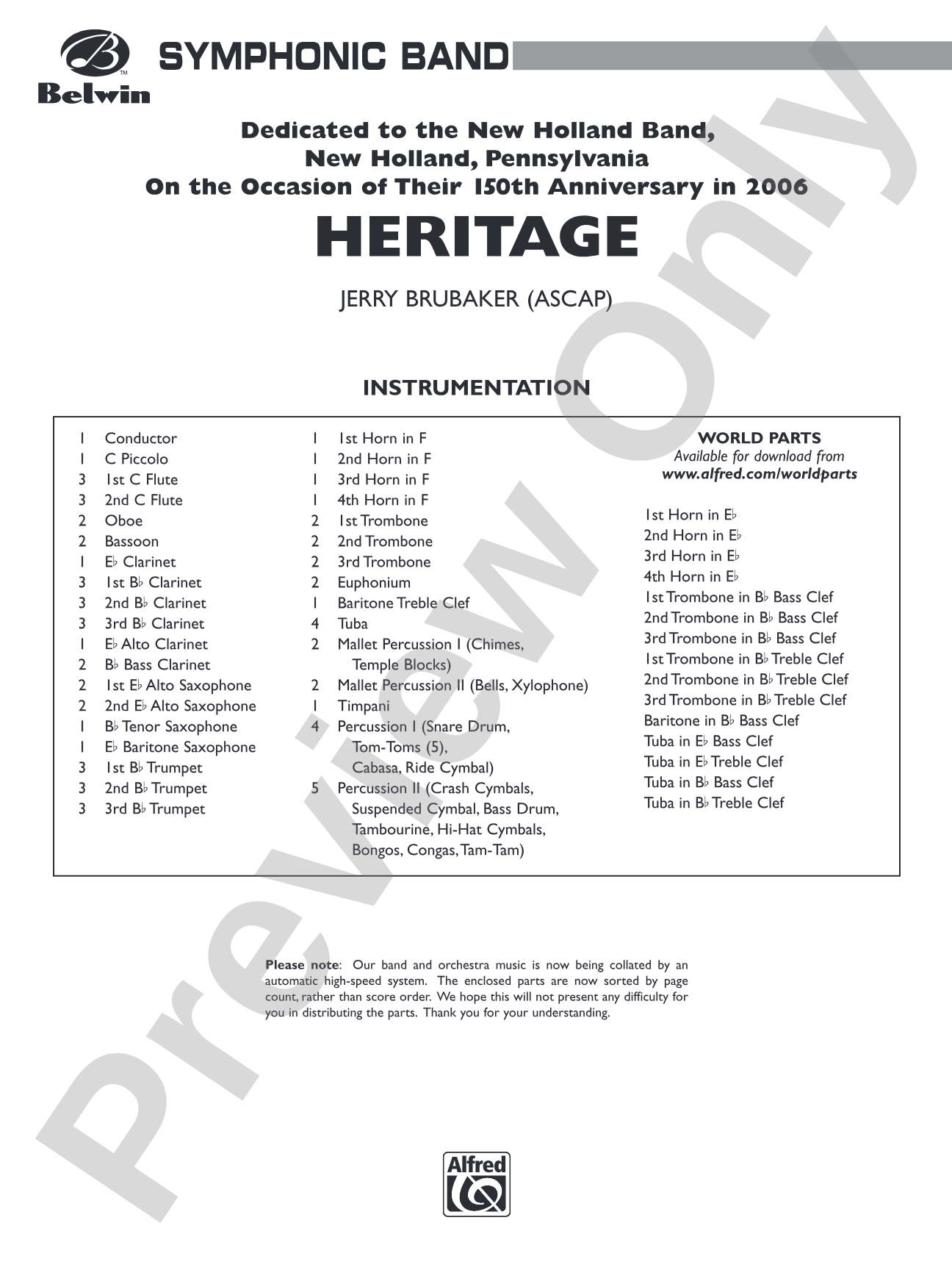 Heritage: Concert Band Conductor Score & Parts