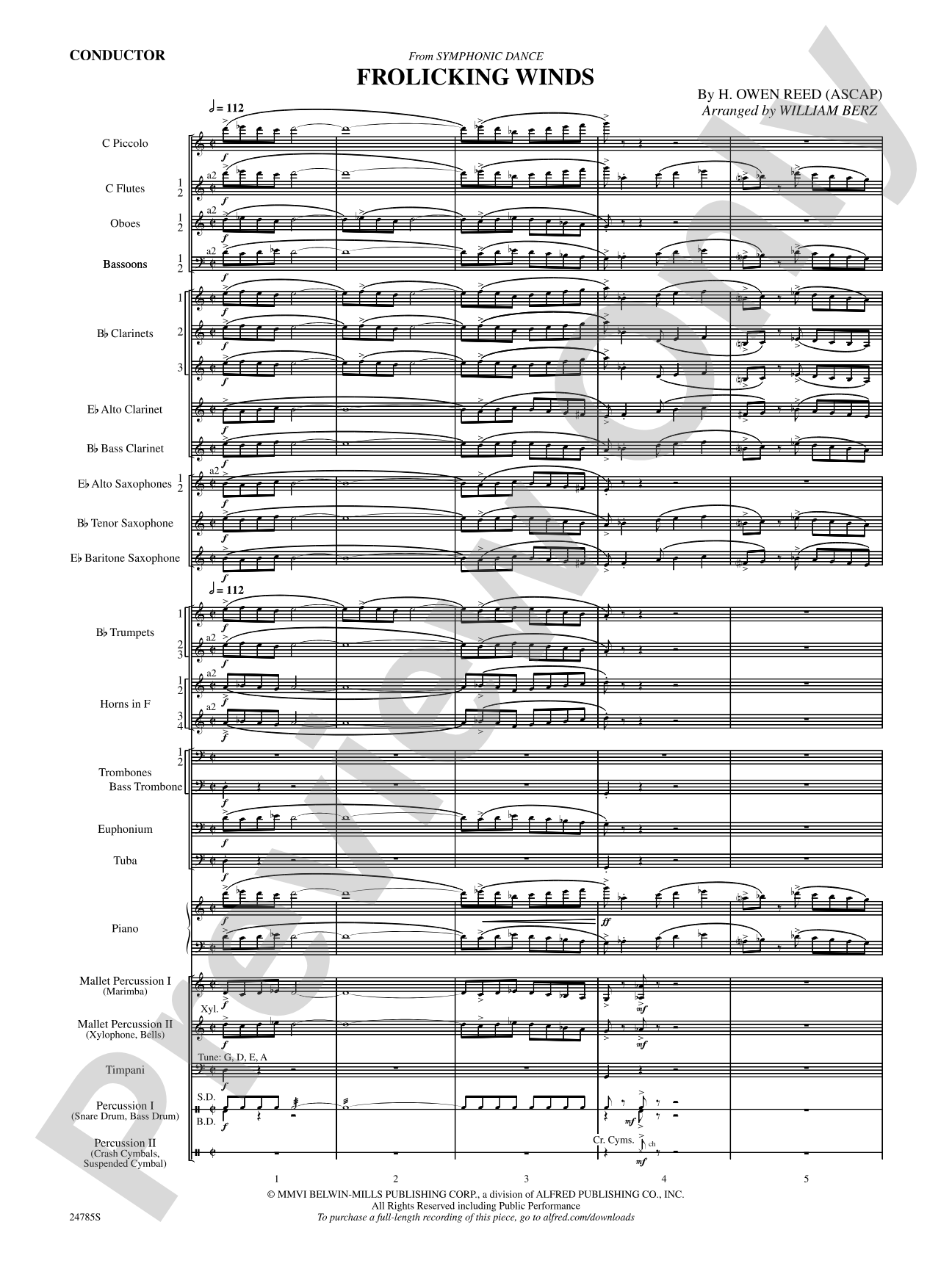 Frolicking Winds (from Symphonic Dance): Concert Band Conductor Score & Parts