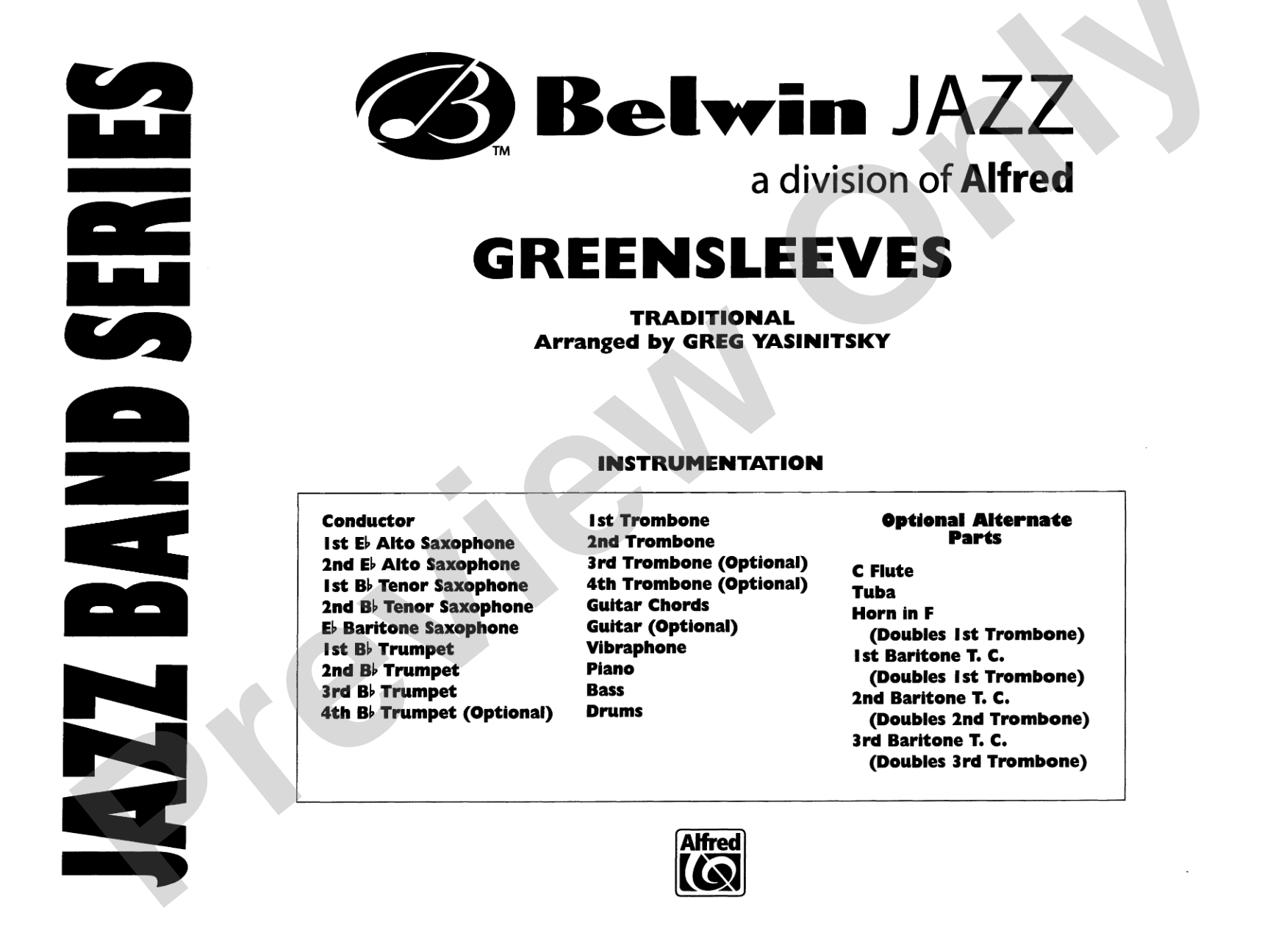 Greensleeves: Jazz Ensemble Conductor Score & Parts