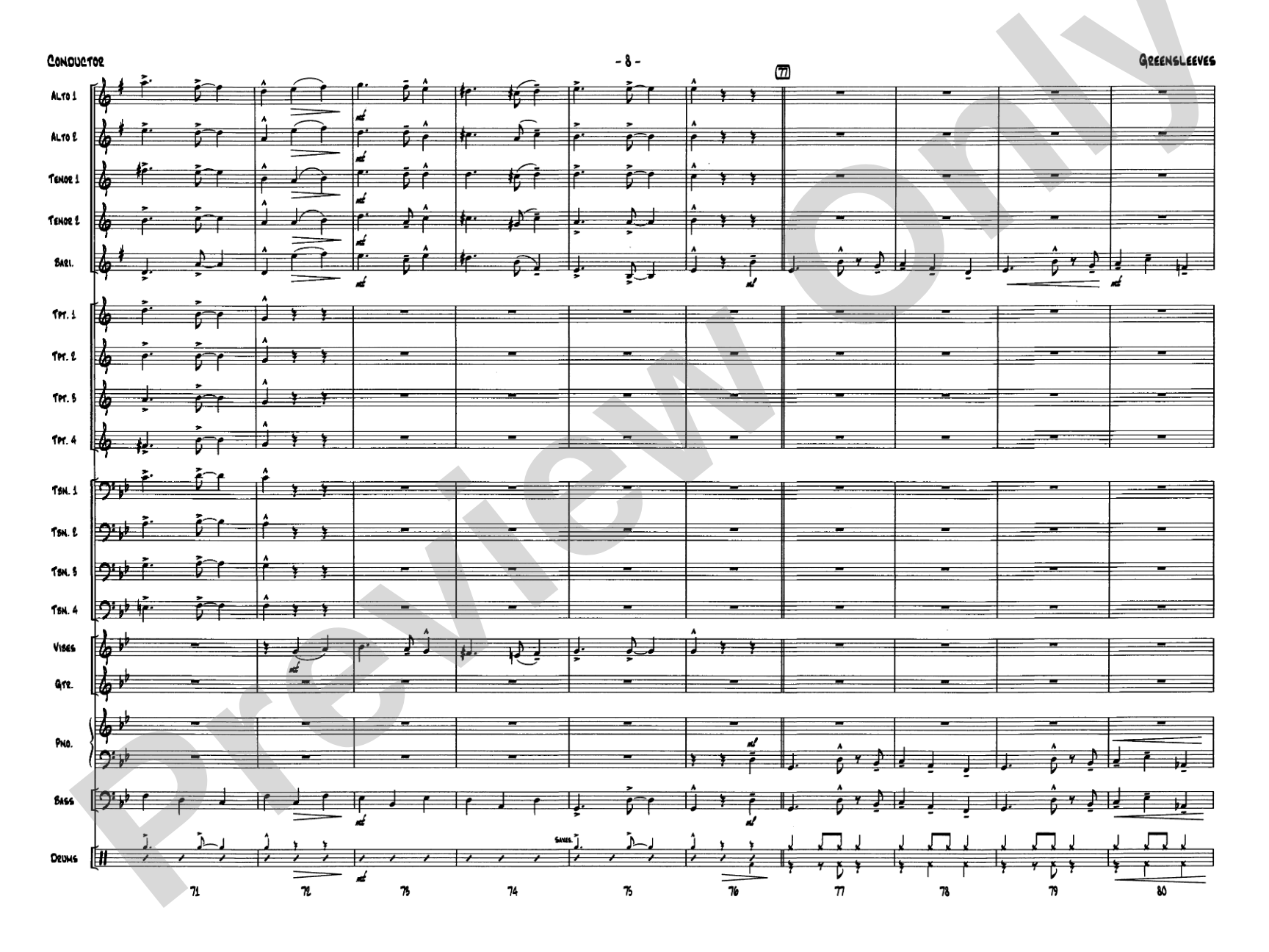 Greensleeves: Jazz Ensemble Conductor Score & Parts