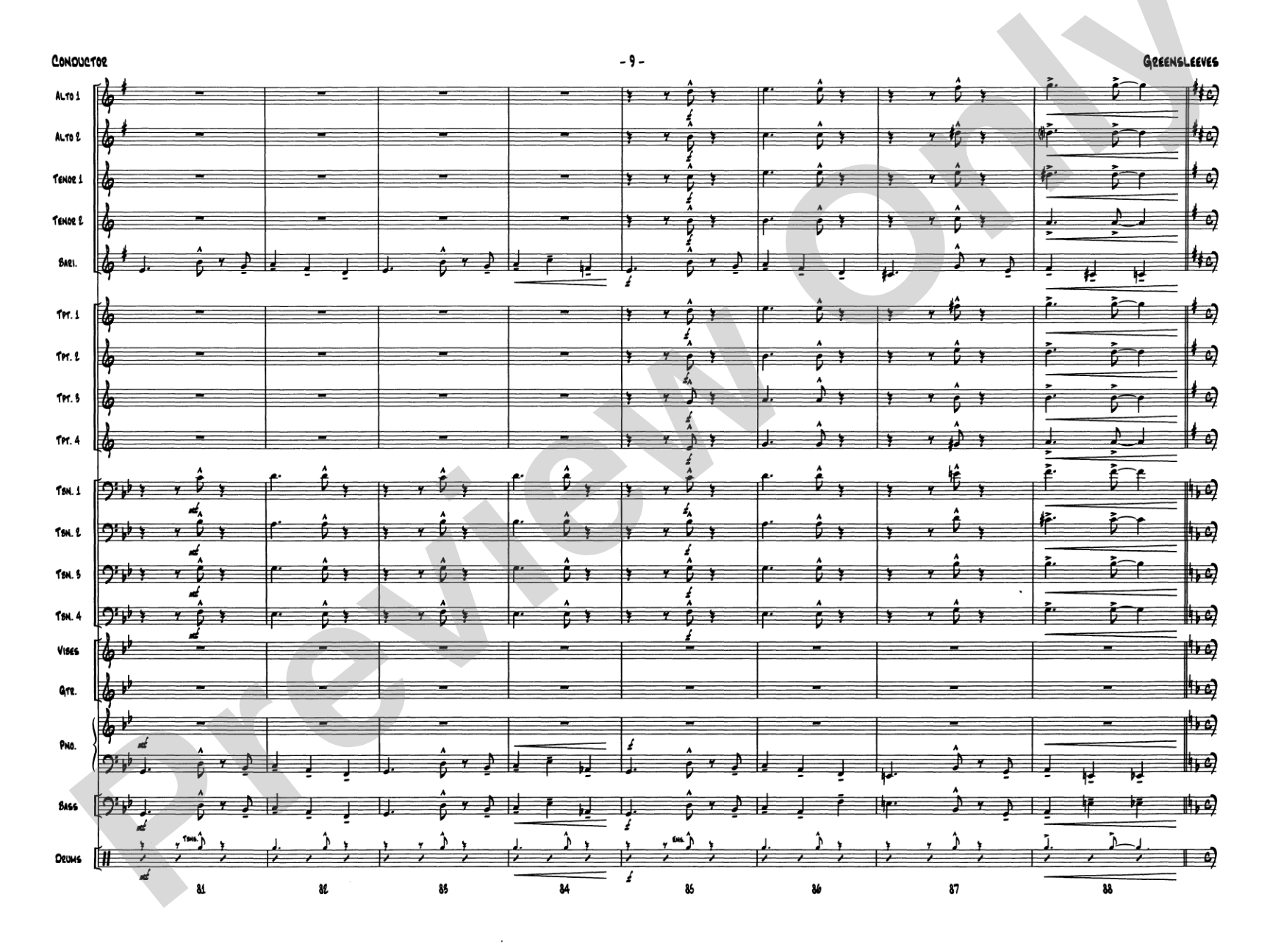 Greensleeves: Jazz Ensemble Conductor Score & Parts