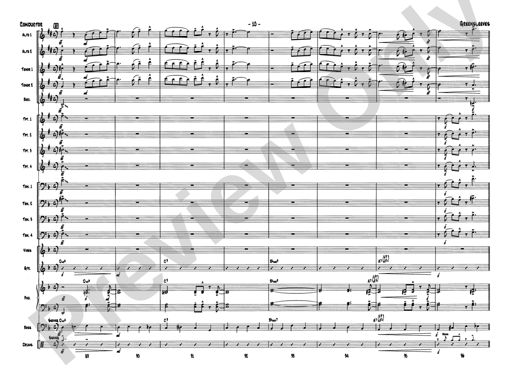Greensleeves: Jazz Ensemble Conductor Score & Parts