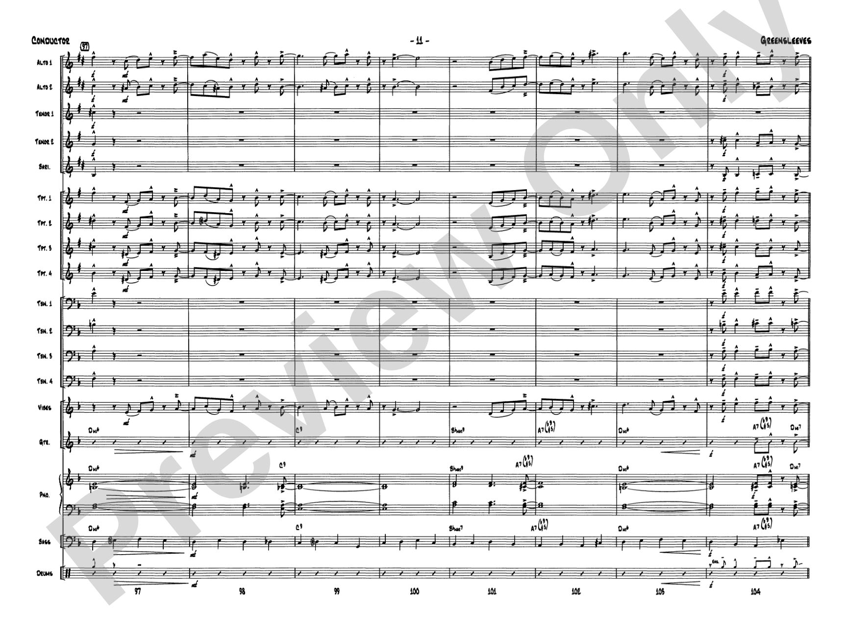Greensleeves: Jazz Ensemble Conductor Score & Parts