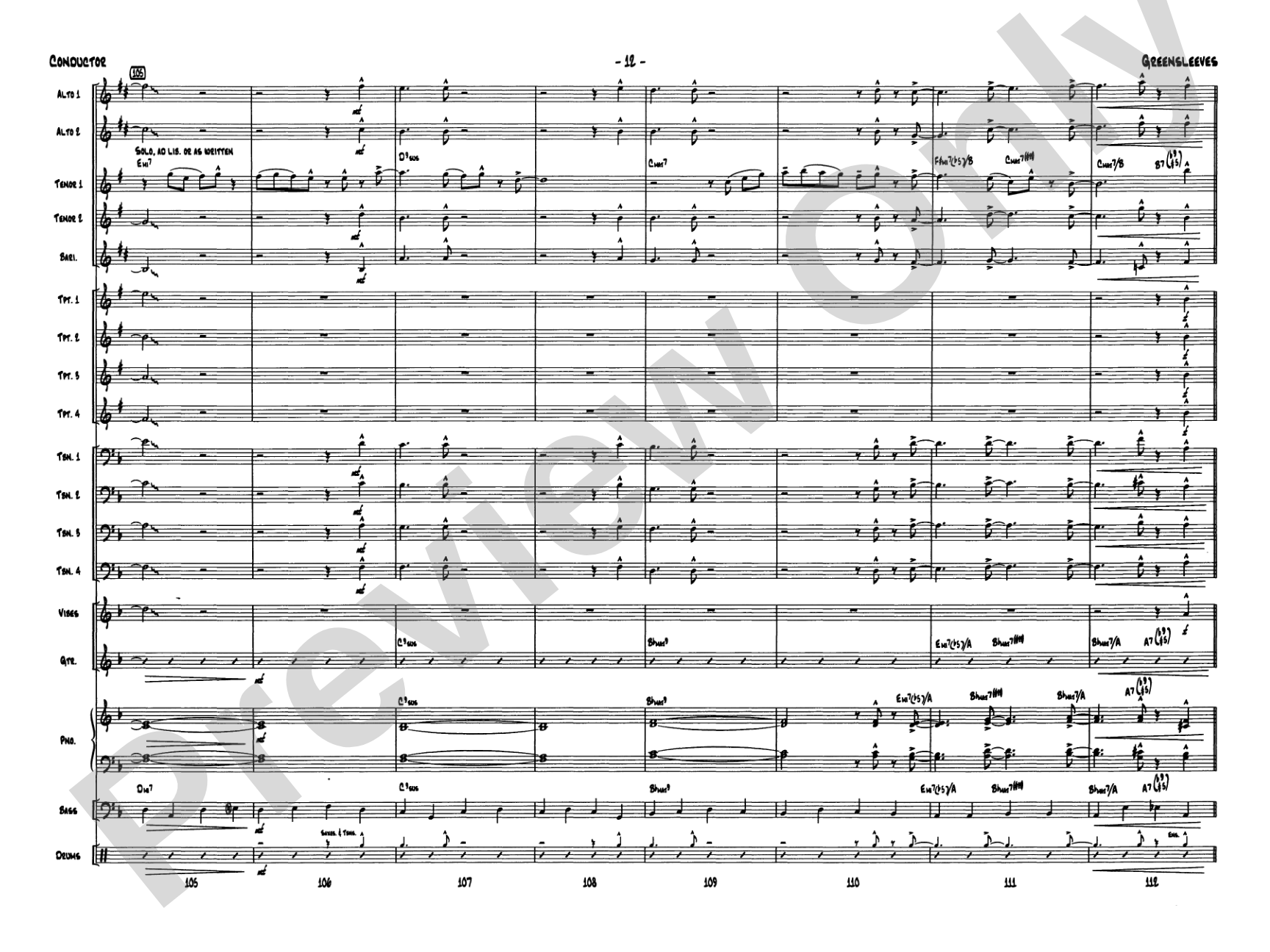 Greensleeves: Jazz Ensemble Conductor Score & Parts