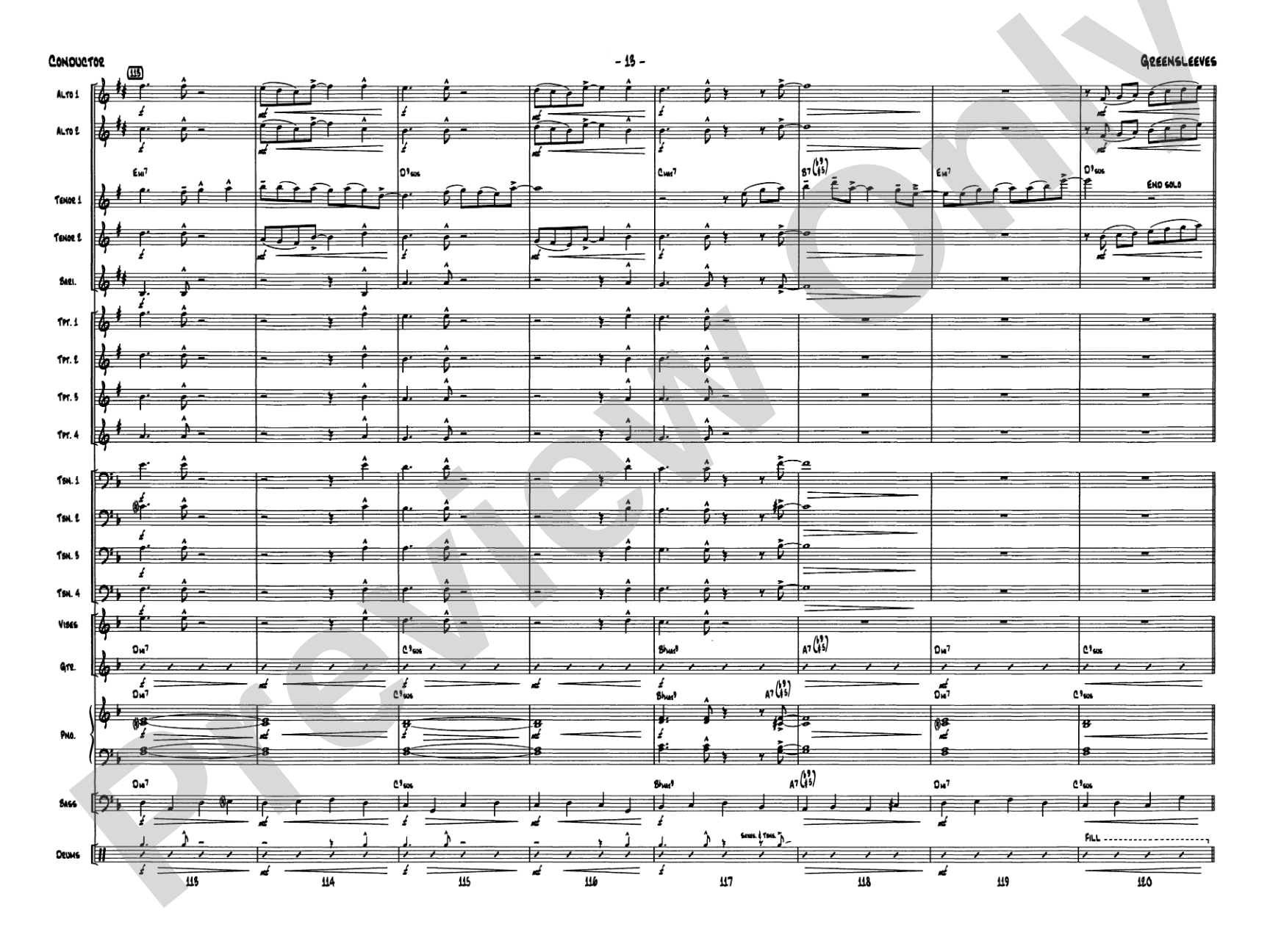 Greensleeves: Jazz Ensemble Conductor Score & Parts