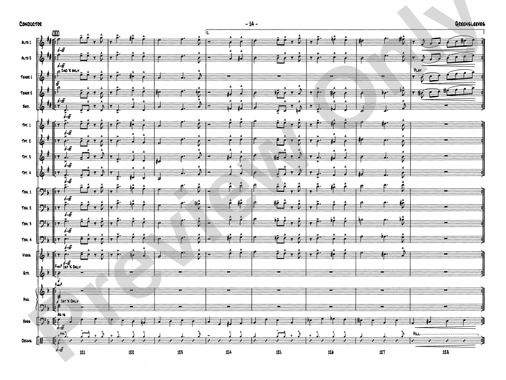Greensleeves: Jazz Ensemble Conductor Score & Parts