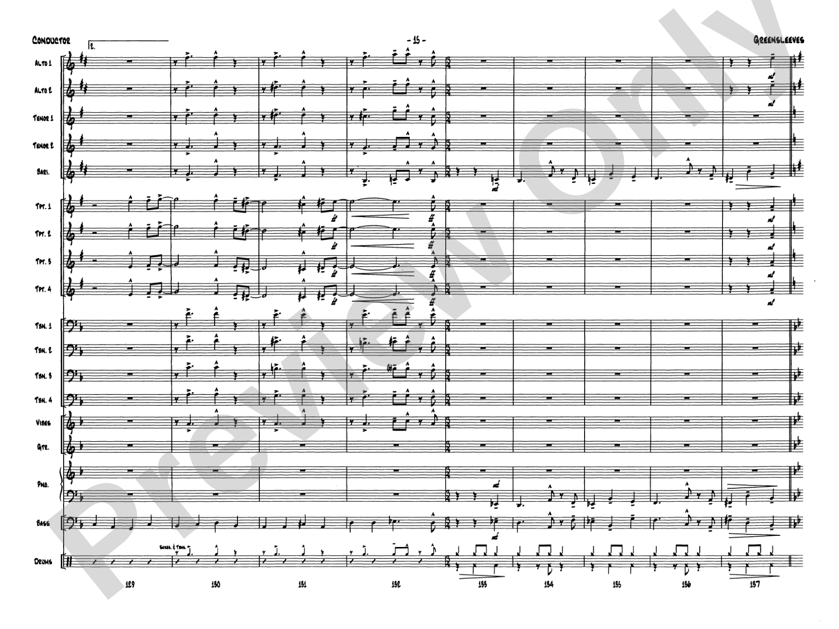 Greensleeves: Jazz Ensemble Conductor Score & Parts