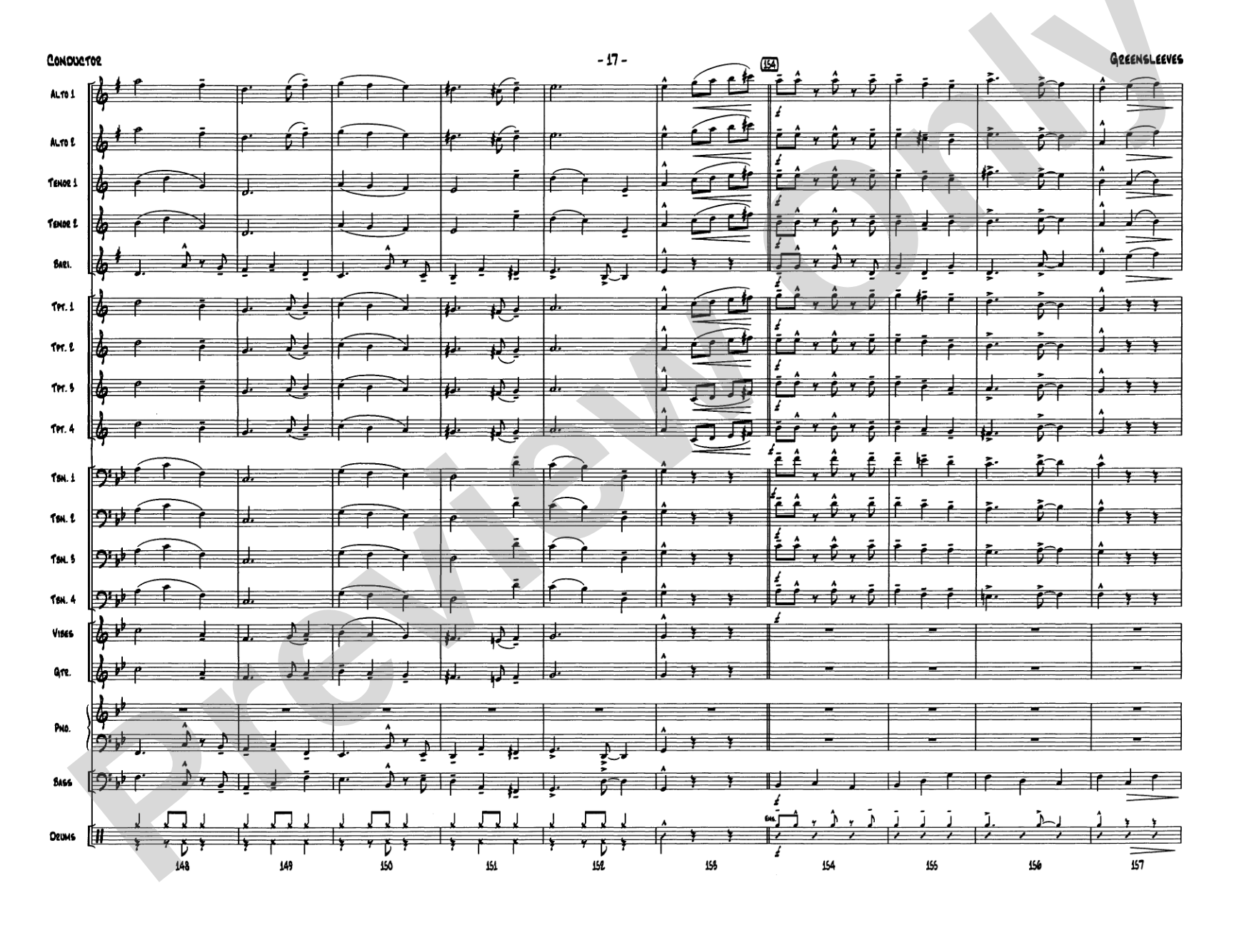Greensleeves: Jazz Ensemble Conductor Score & Parts