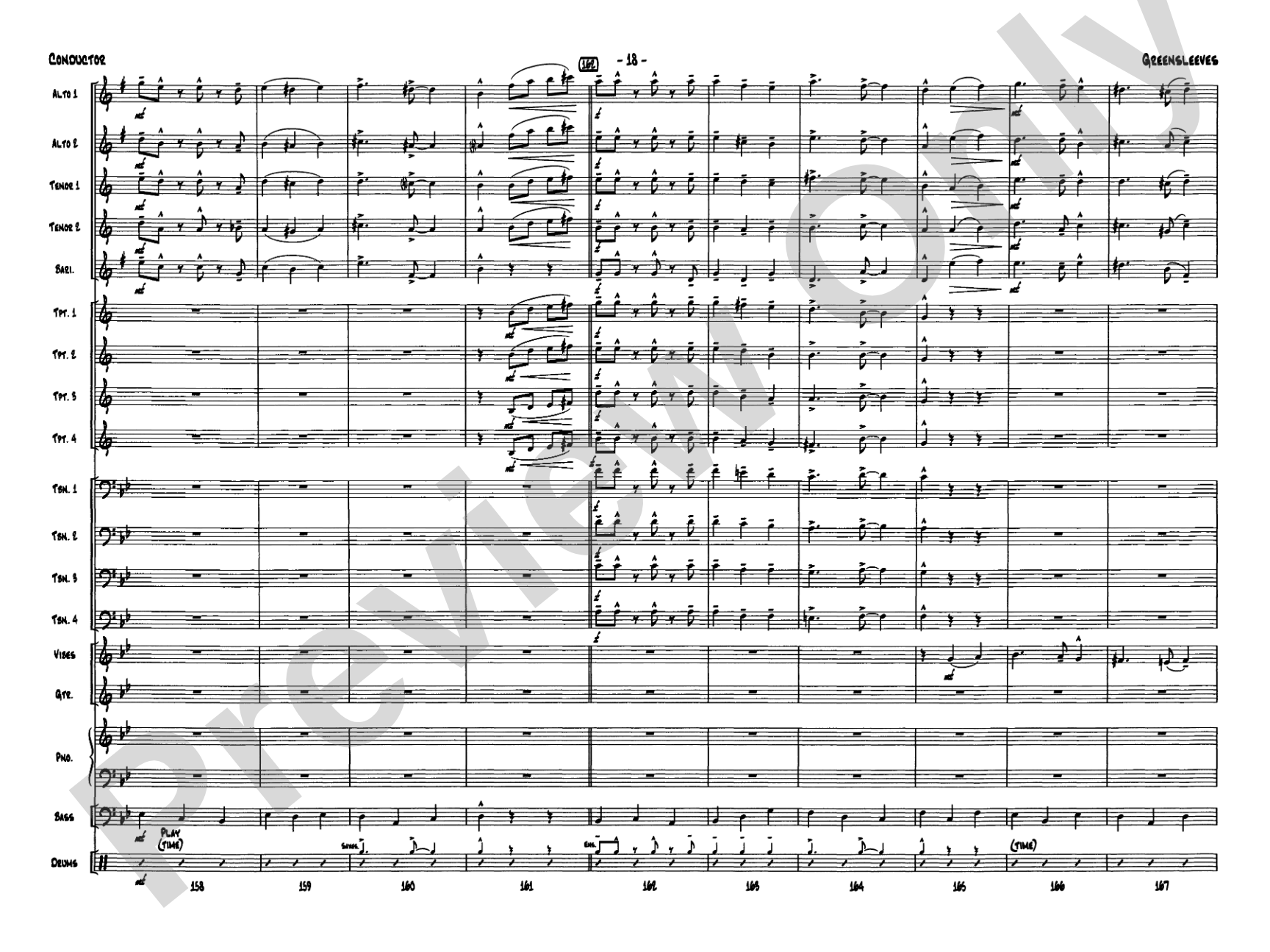 Greensleeves: Jazz Ensemble Conductor Score & Parts