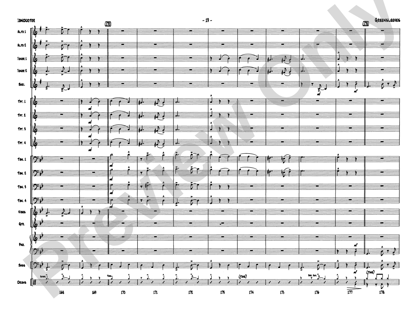 Greensleeves: Jazz Ensemble Conductor Score & Parts