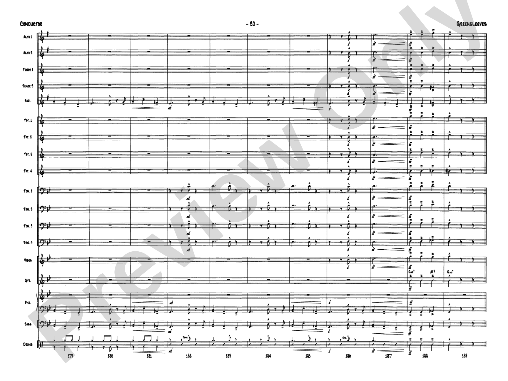Greensleeves: Jazz Ensemble Conductor Score & Parts