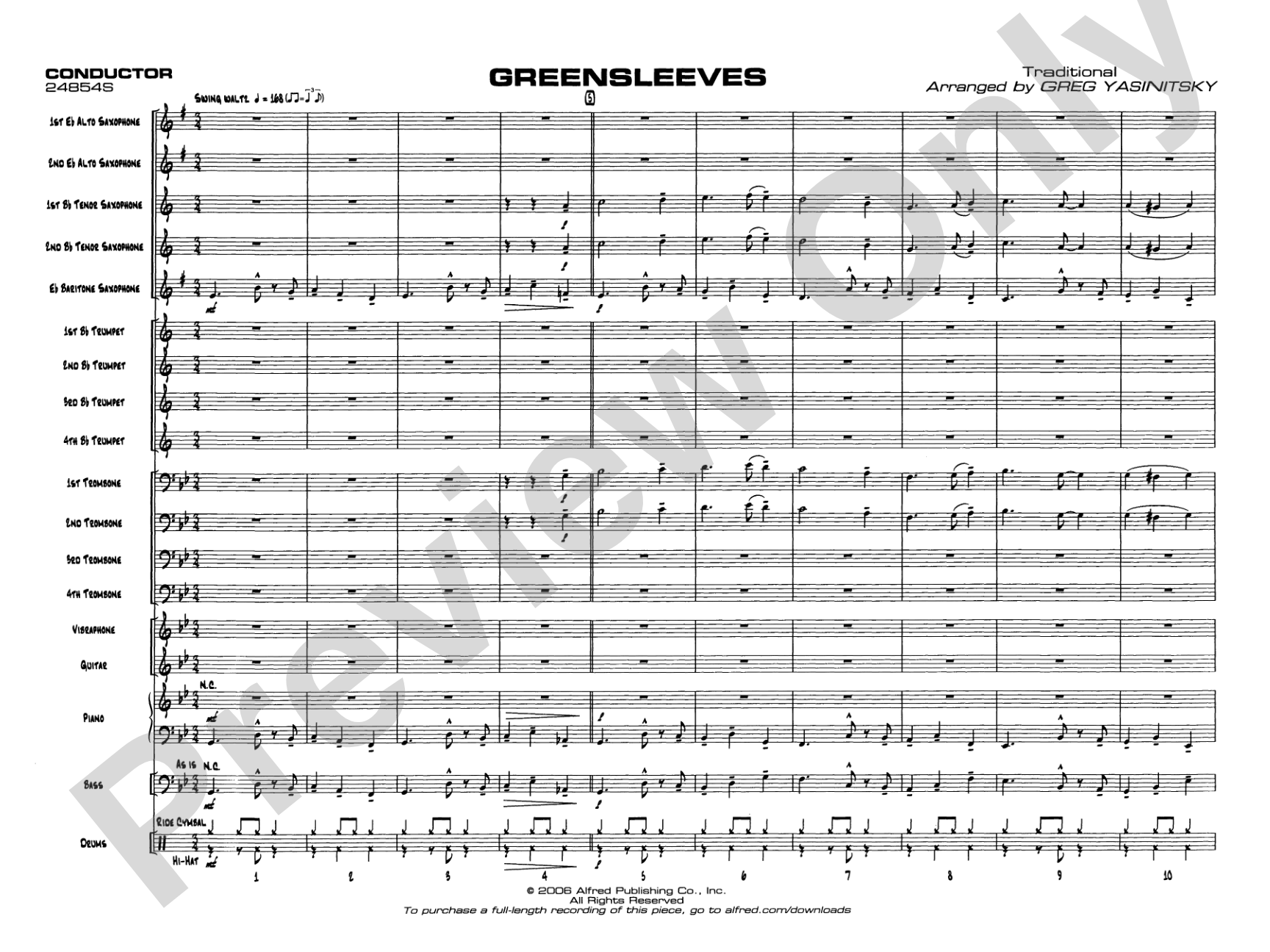 Greensleeves: Jazz Ensemble Conductor Score & Parts