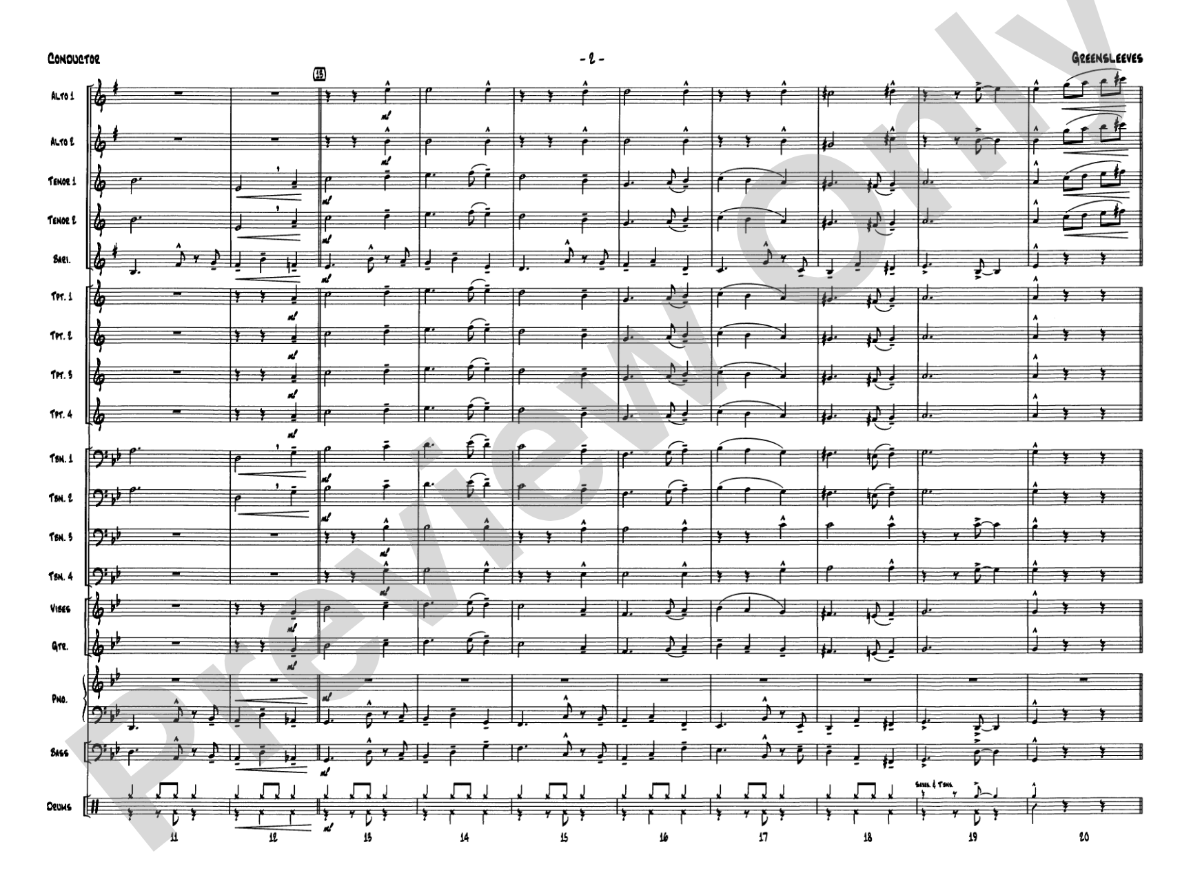 Greensleeves: Jazz Ensemble Conductor Score & Parts