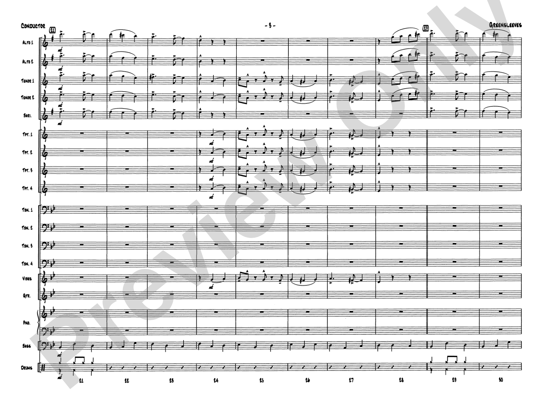 Greensleeves: Jazz Ensemble Conductor Score & Parts